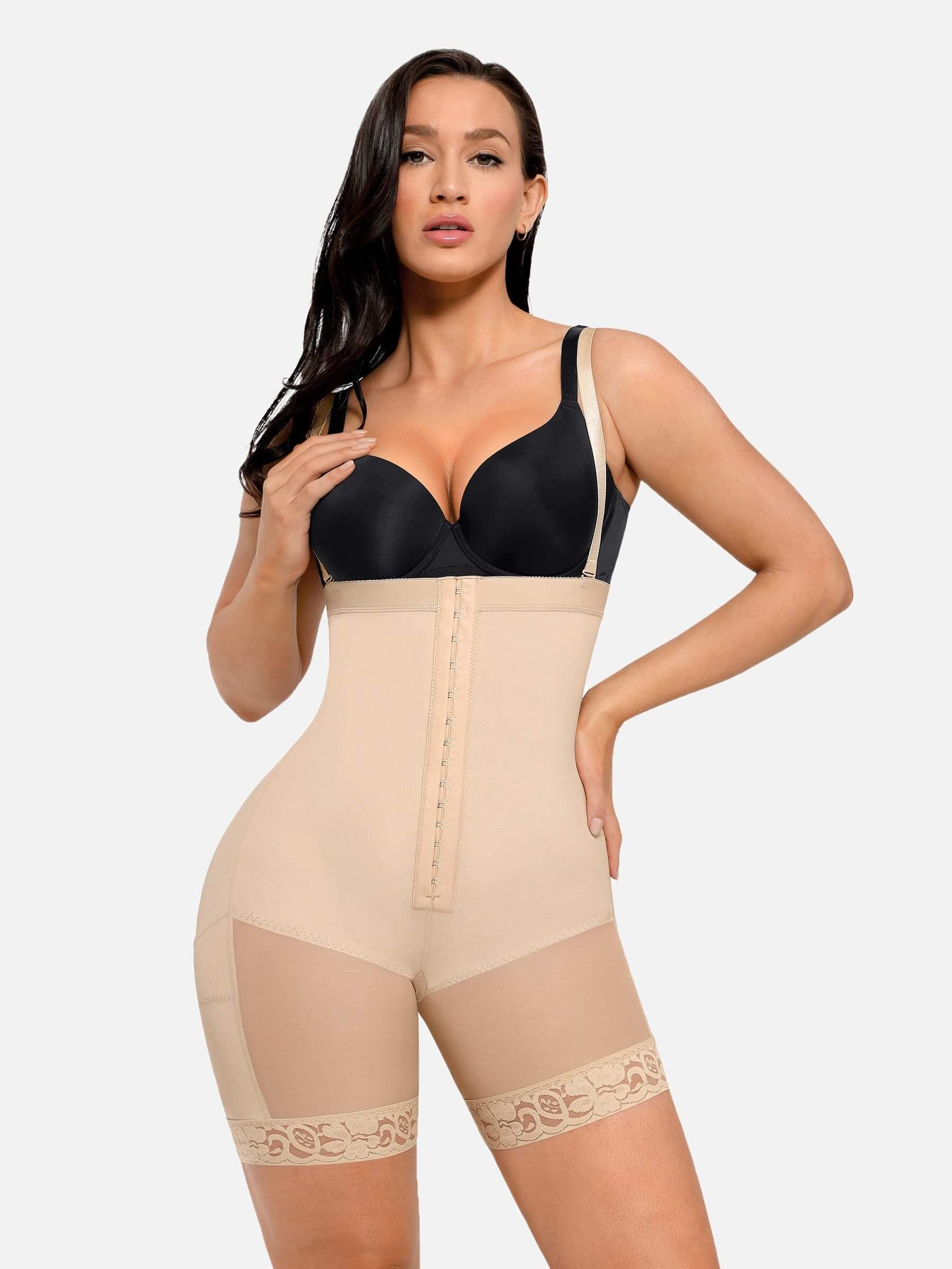 Feelingirl Tummy Control Bodysuit Adjustable Shaping Breathable Fabric Peach Lift