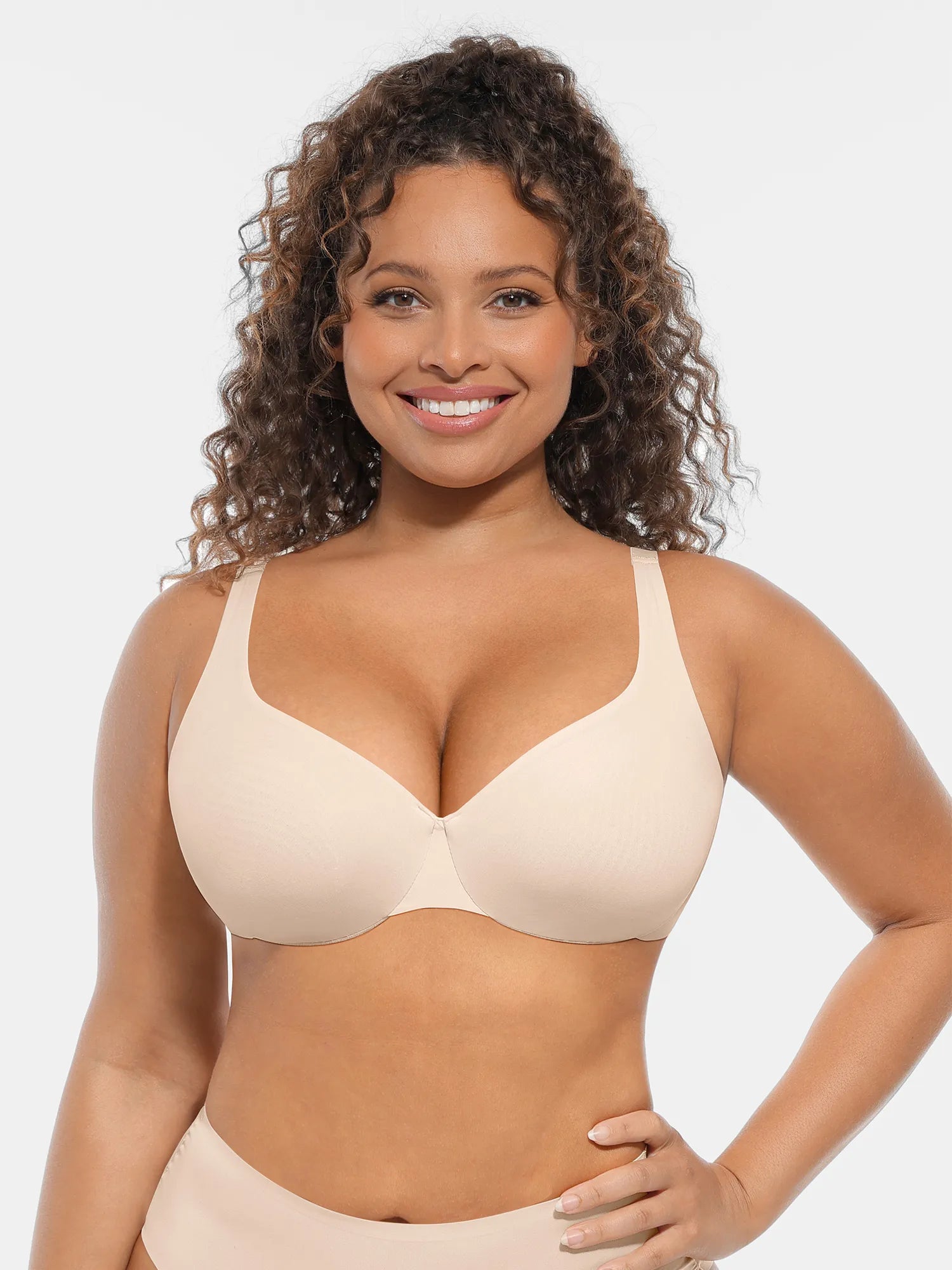 Feelingirl Unpadded Underwired Deep V-Neck Side Support Bra