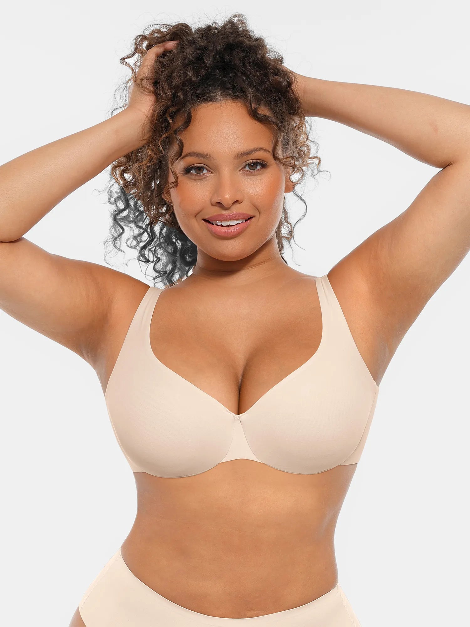 Feelingirl Unpadded Underwired Deep V-Neck Side Support Bra
