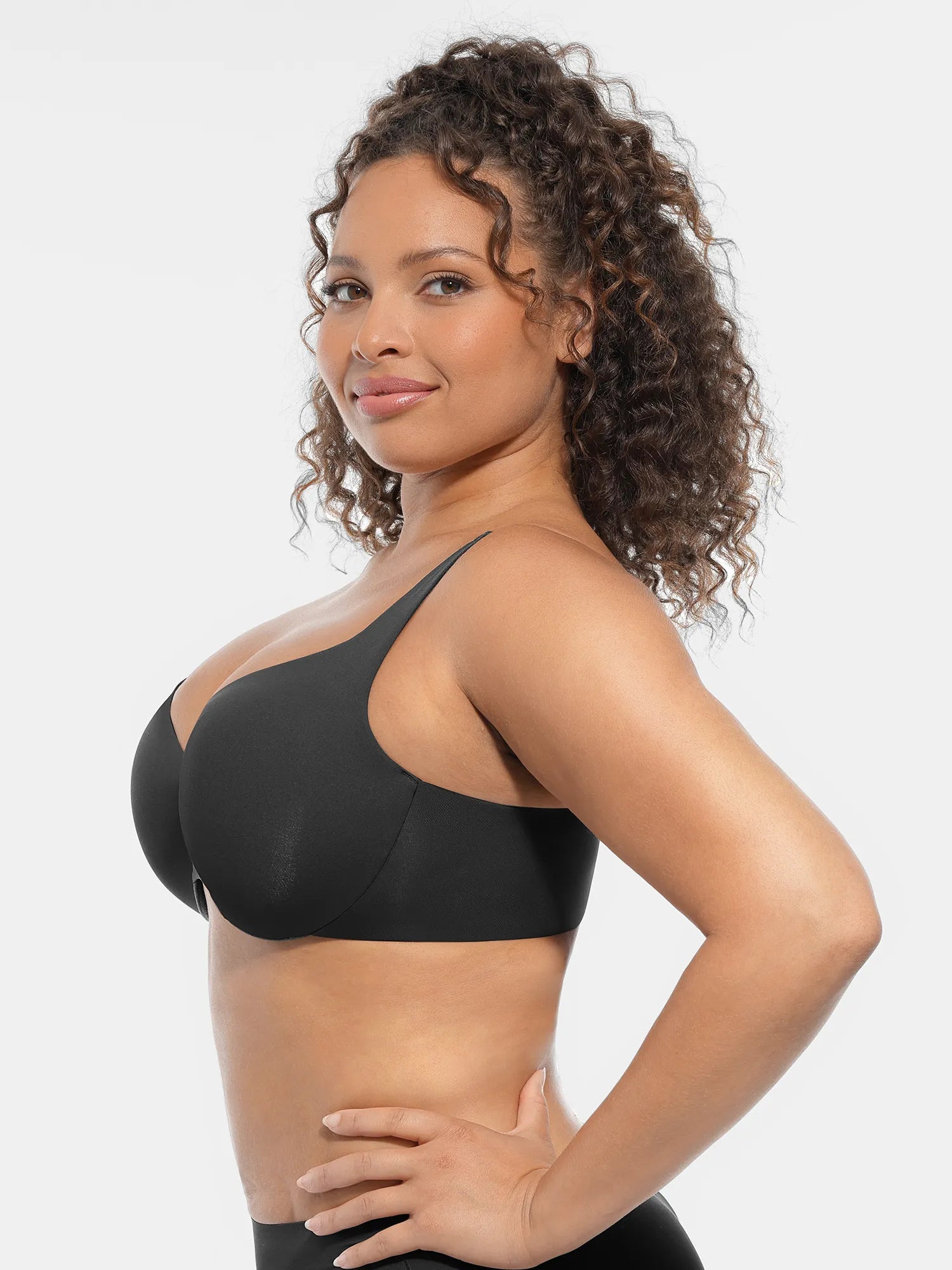 Feelingirl Unpadded Underwired Deep V-Neck Side Support Bra