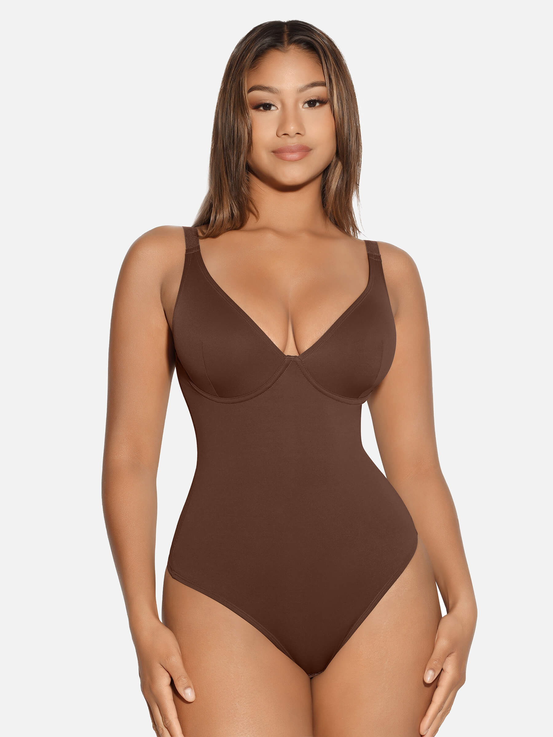 Feelingirl V Neck Tummy Control Thong Bodysuit