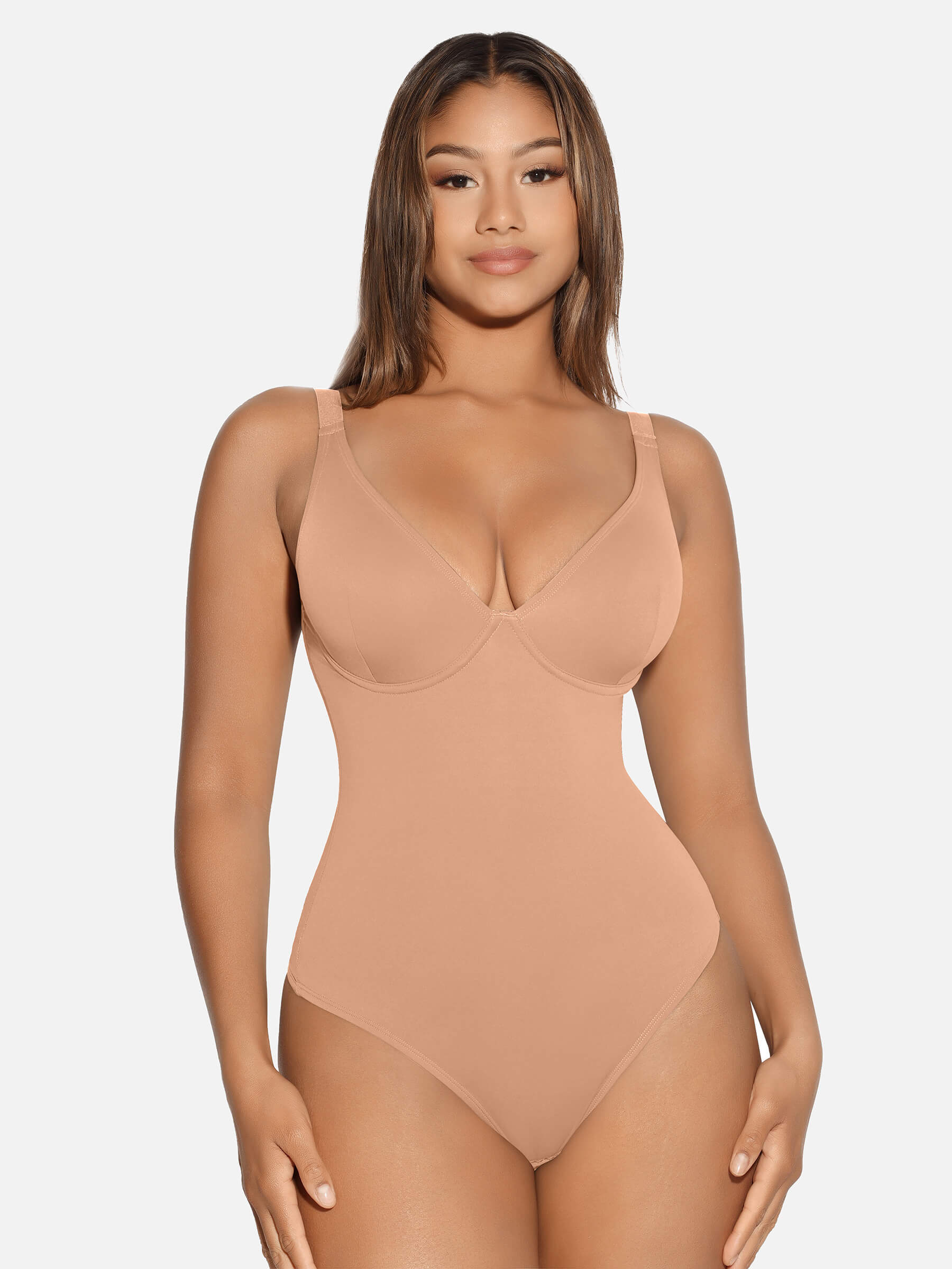 Feelingirl V Neck Tummy Control Thong Bodysuit