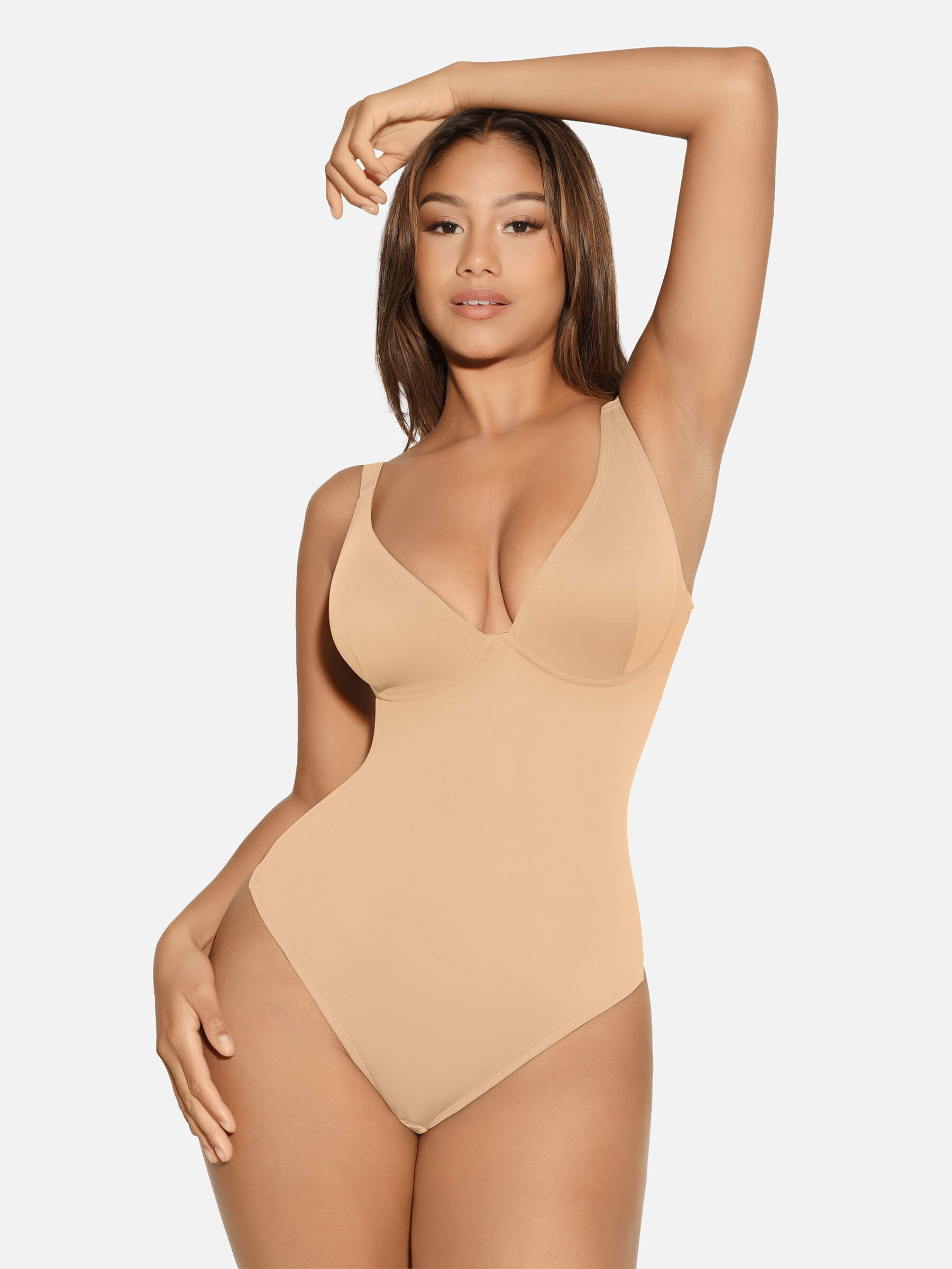 Feelingirl V Neck Tummy Control Thong Bodysuit