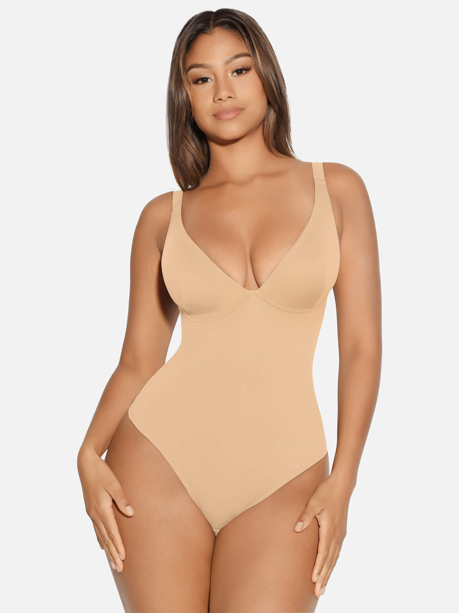 Feelingirl V Neck Tummy Control Thong Bodysuit