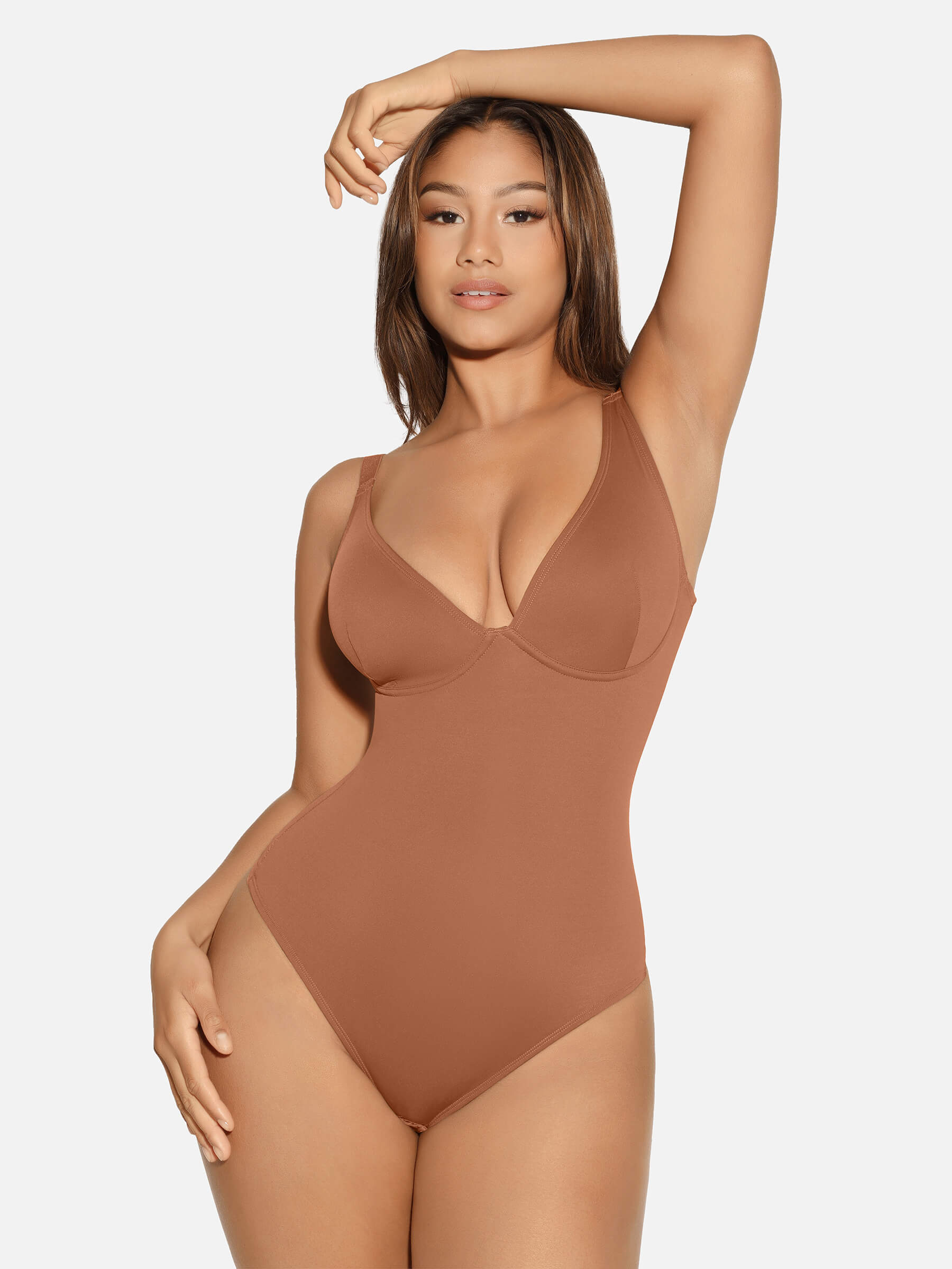 Feelingirl V Neck Tummy Control Thong Bodysuit