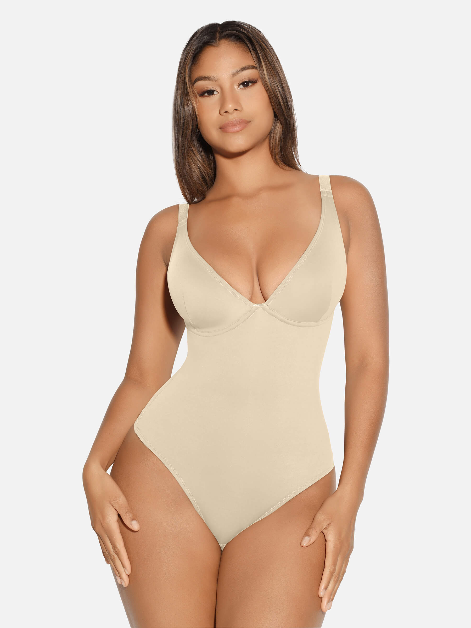 Feelingirl V Neck Tummy Control Thong Bodysuit