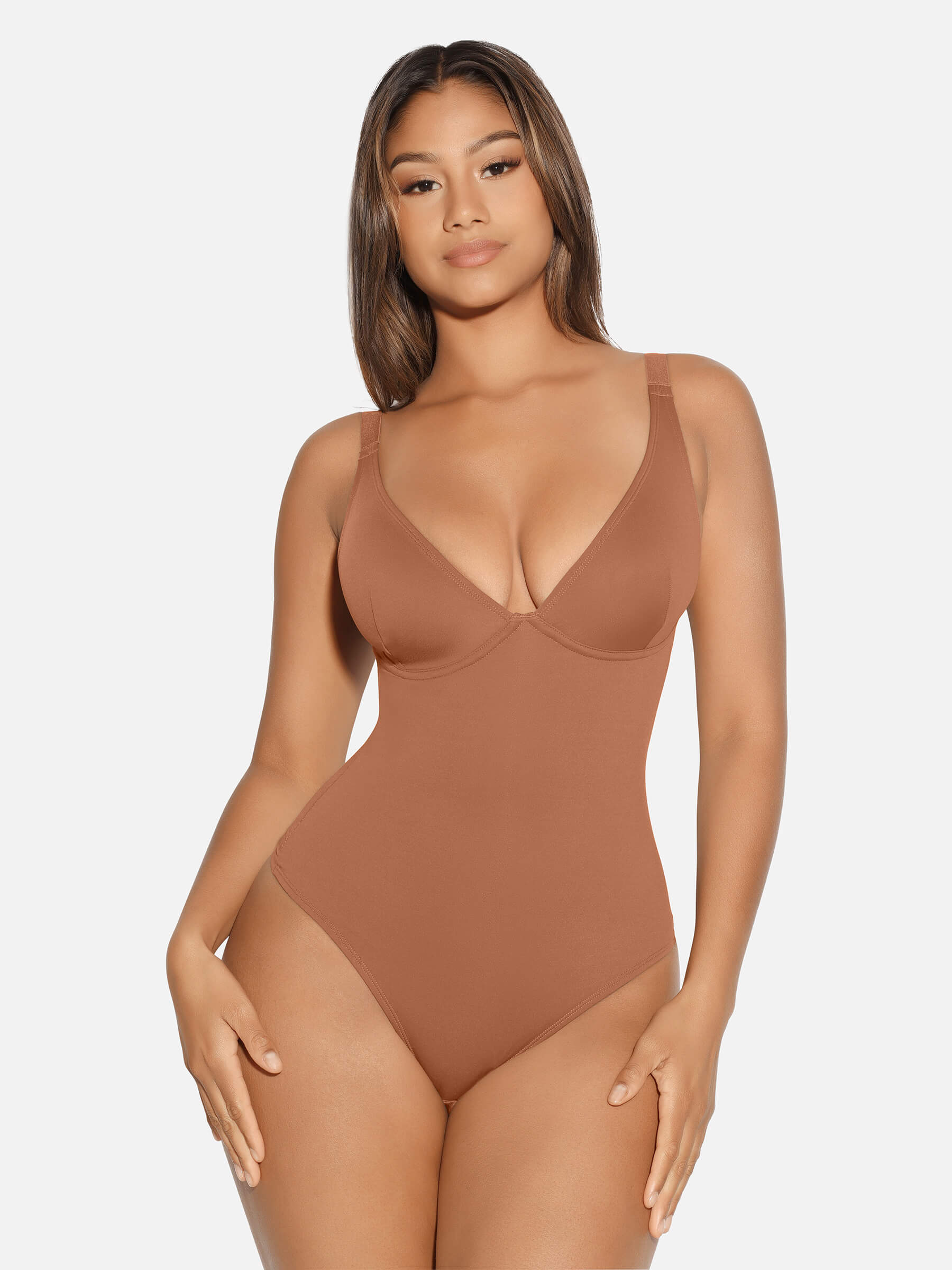 Feelingirl V Neck Tummy Control Thong Bodysuit