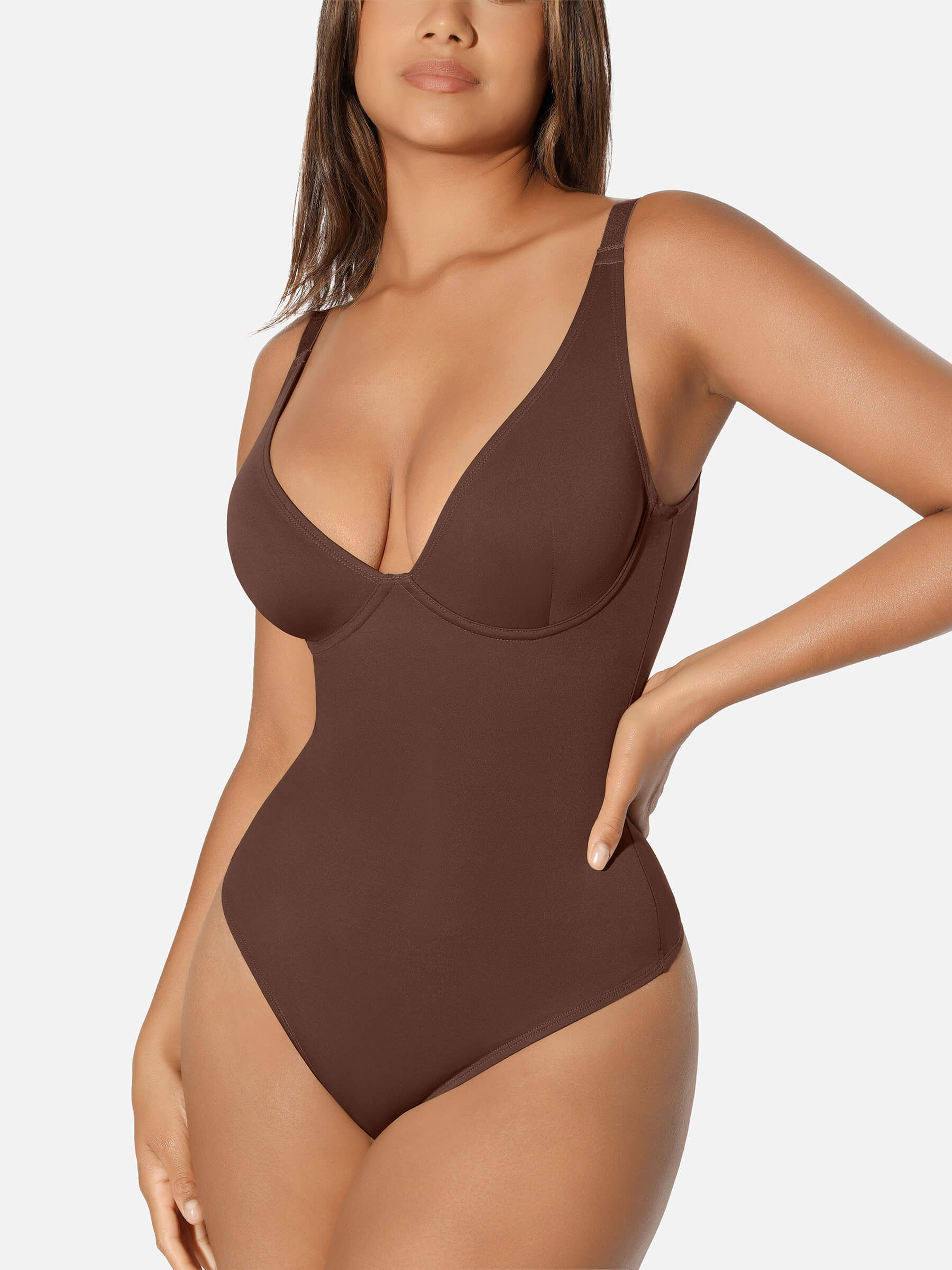 Feelingirl V Neck Tummy Control Thong Bodysuit