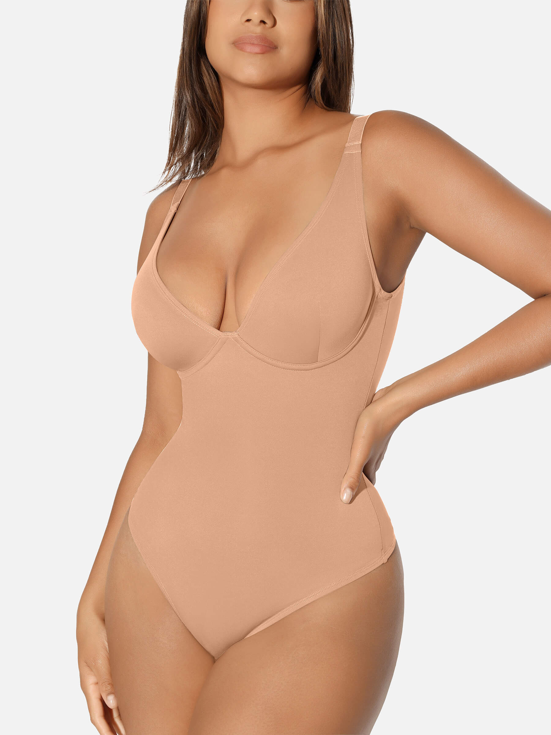 Feelingirl V Neck Tummy Control Thong Bodysuit