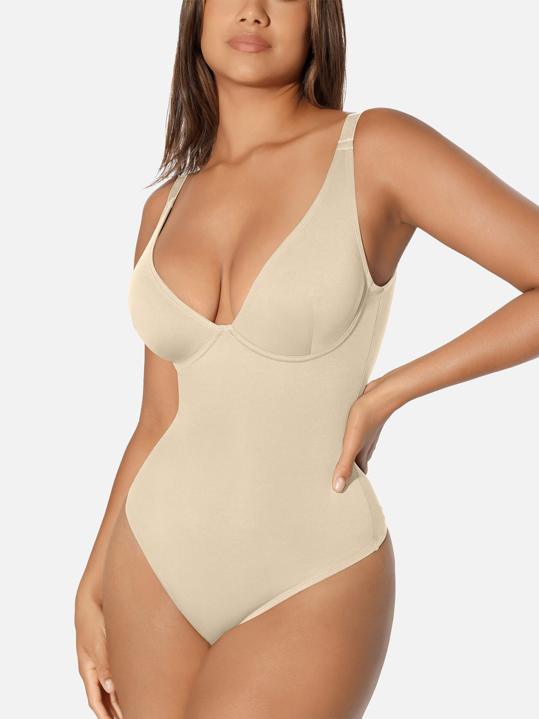 Feelingirl V Neck Tummy Control Thong Bodysuit