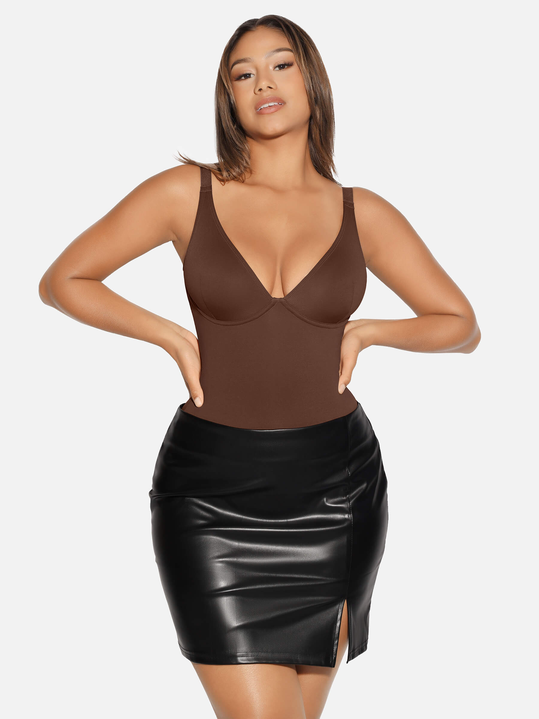 Feelingirl V Neck Tummy Control Thong Bodysuit