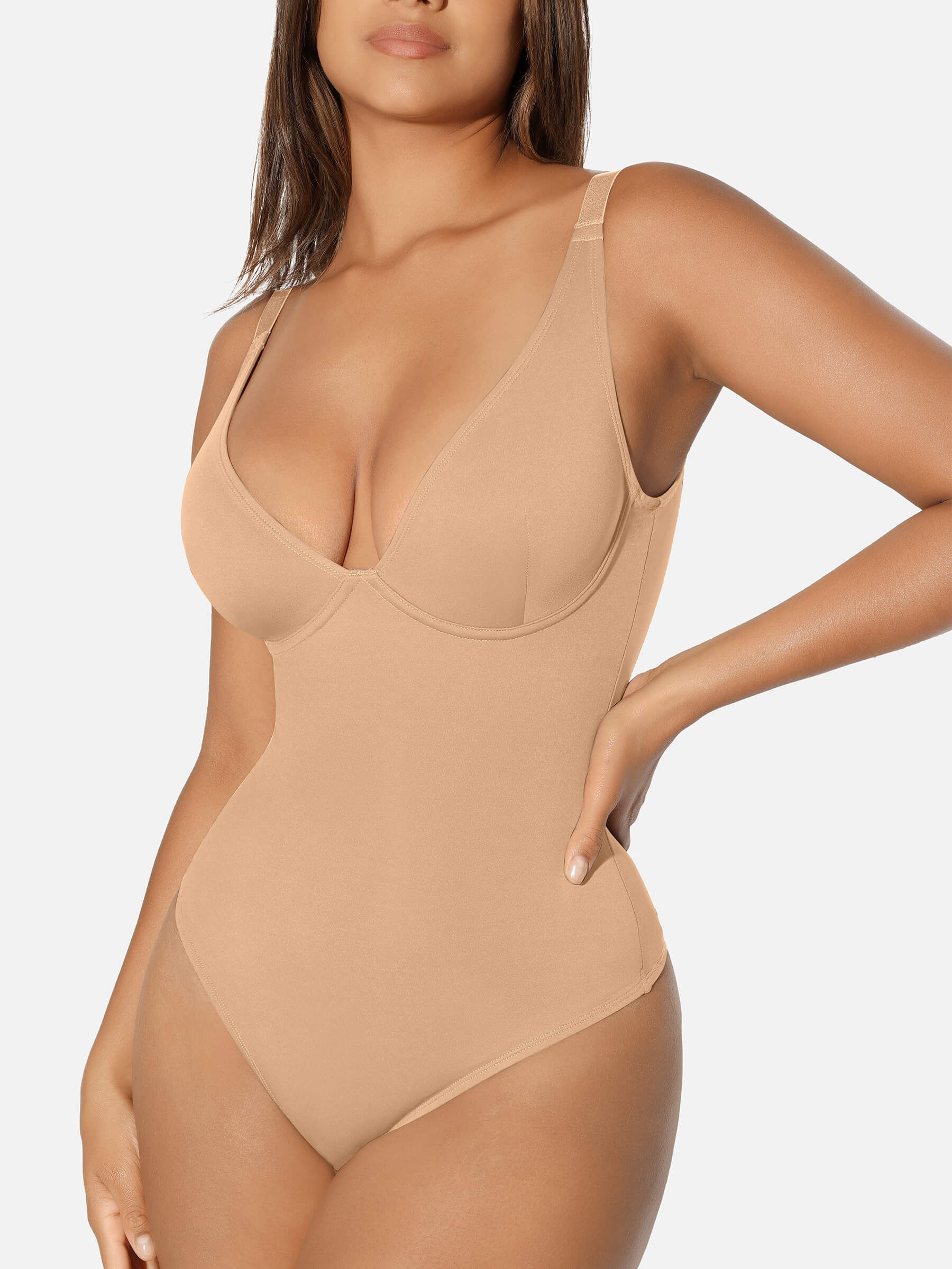 Feelingirl V Neck Tummy Control Thong Bodysuit