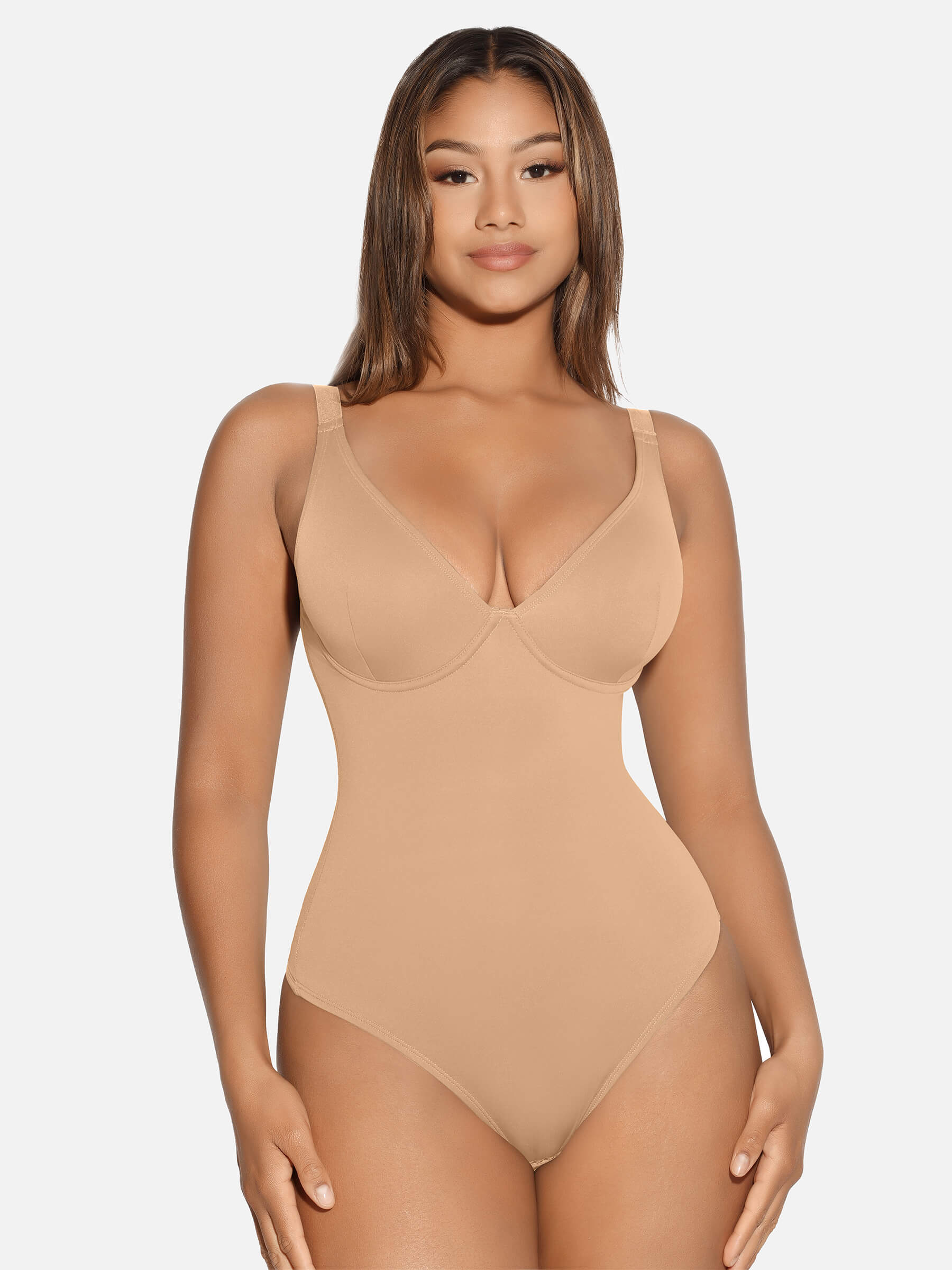 Feelingirl V Neck Tummy Control Thong Bodysuit