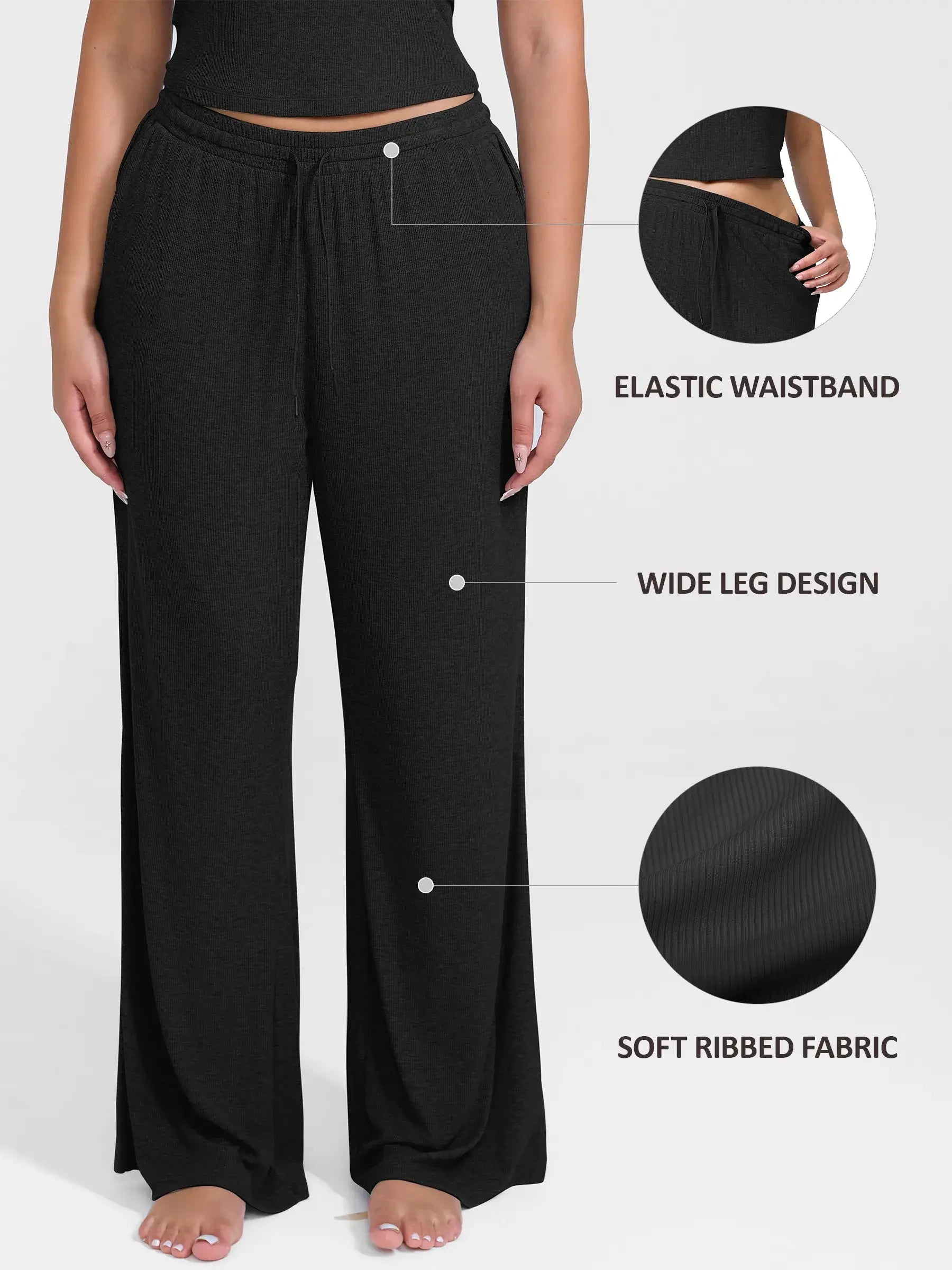Feelingirl Breathable Ribbed Lounge Pants for Home Comfort