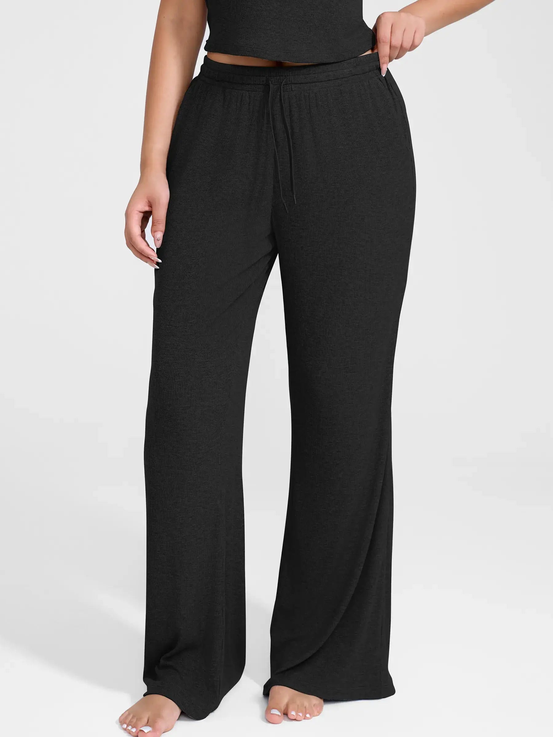 Feelingirl Breathable Ribbed Lounge Pants for Home Comfort