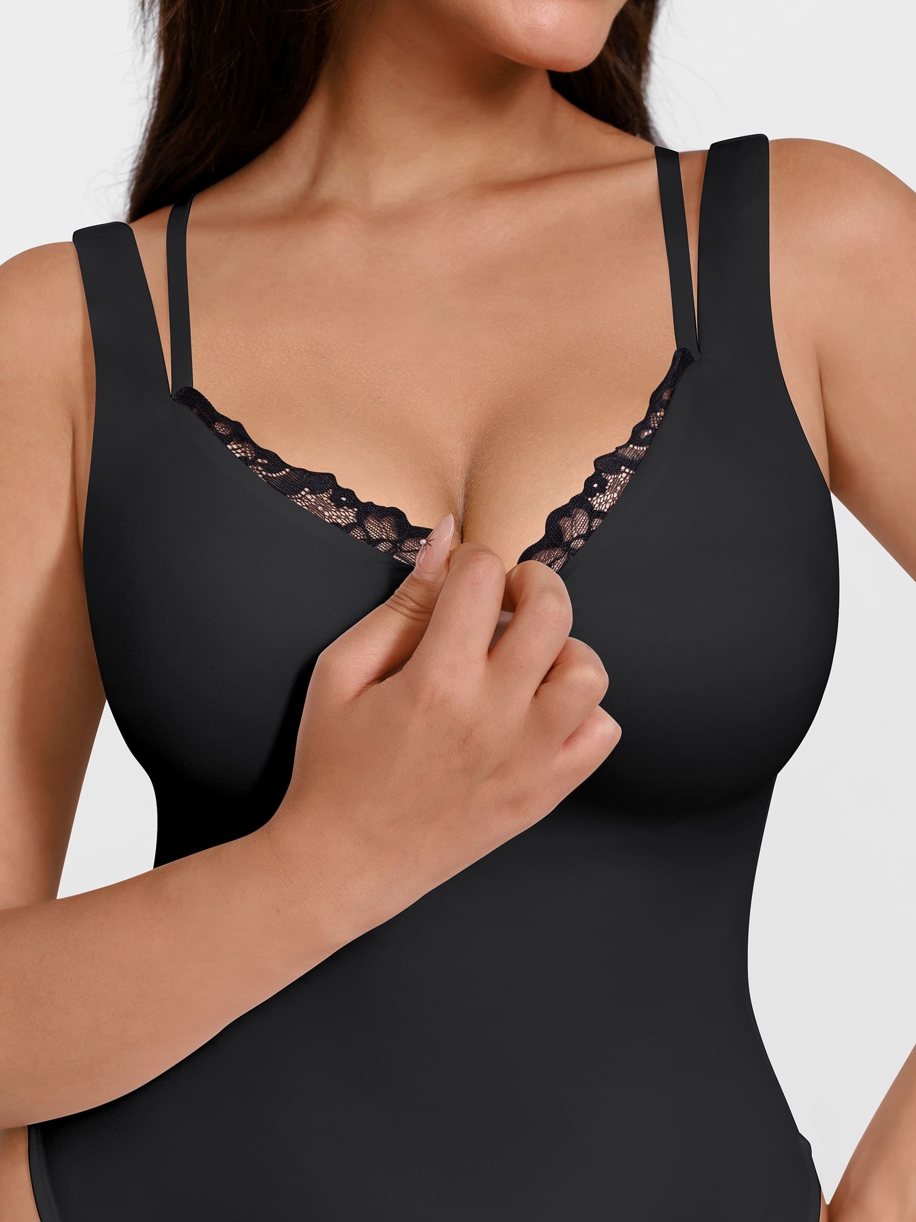 Feelingirl Lace-Trimmed Deep V Bodysuit
