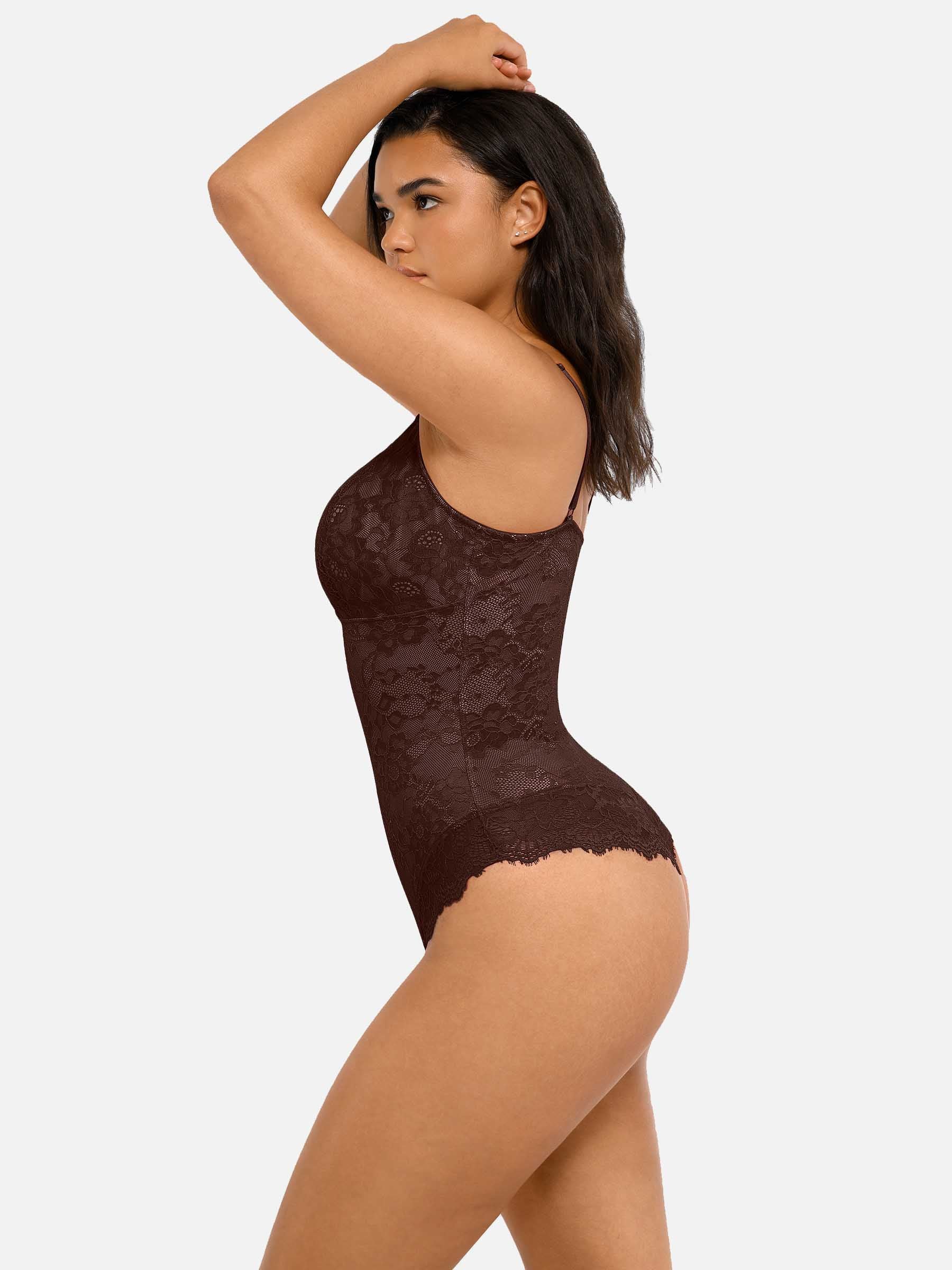 Feelingirl Lace V Neck Full Bodysuit