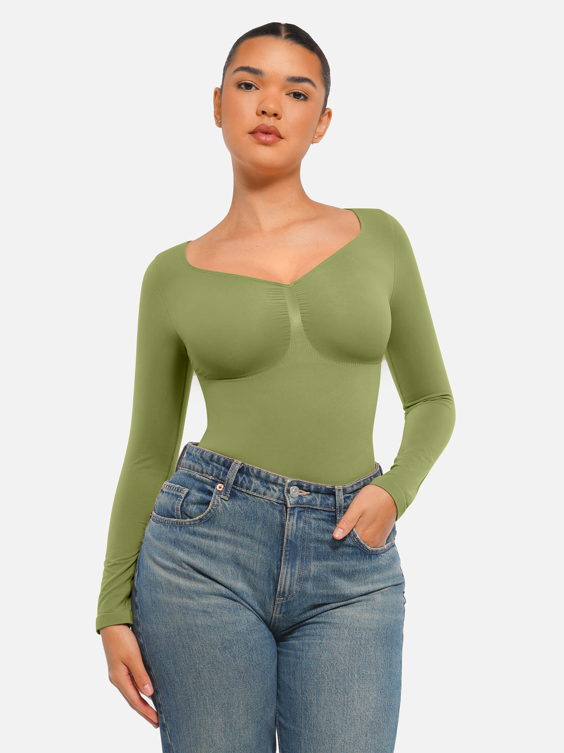 Feelingirl Seamless Long Sleeve Tummy Control Thong Bodysuit