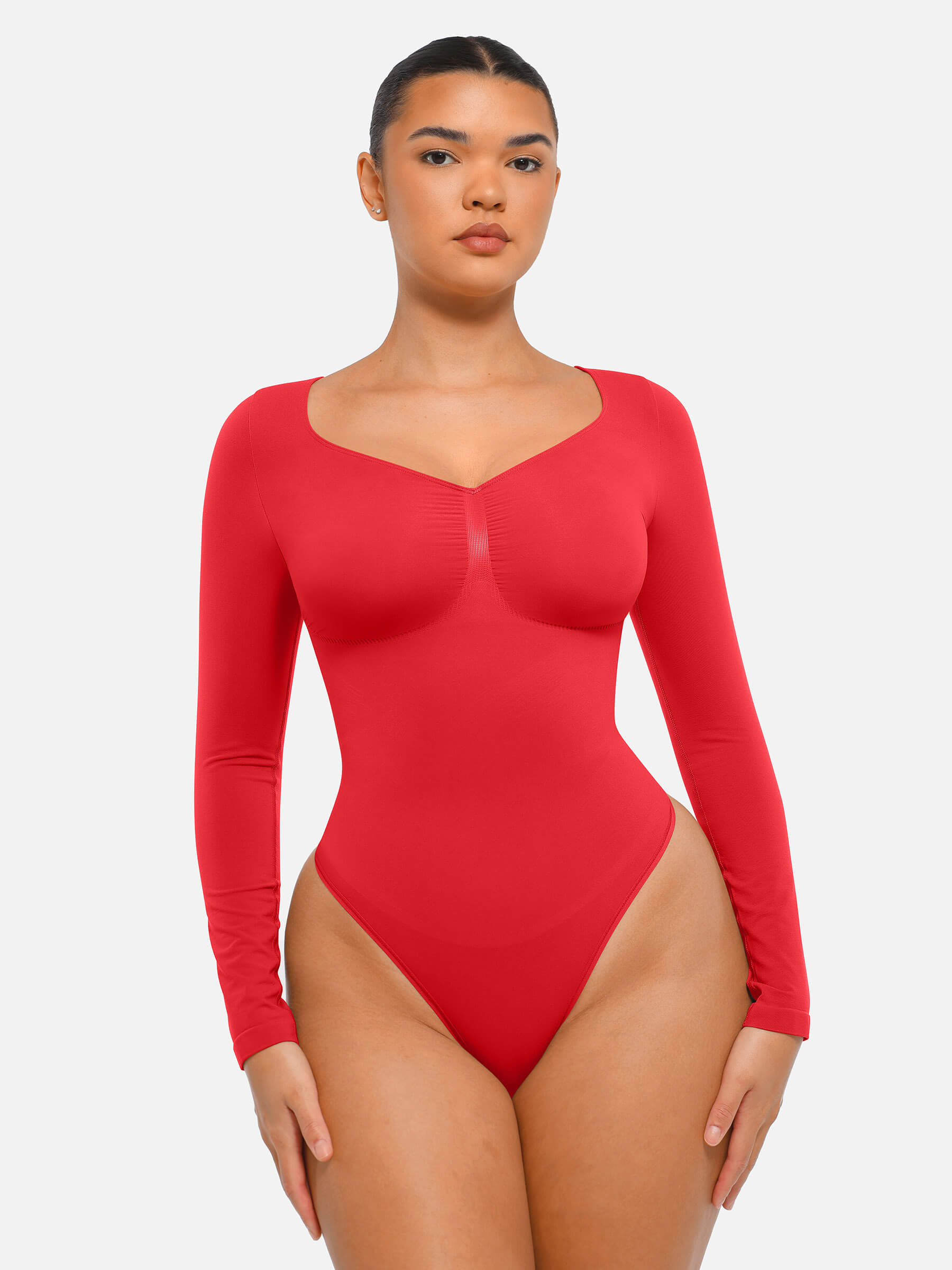 Feelingirl Seamless Long Sleeve Tummy Control Thong Bodysuit