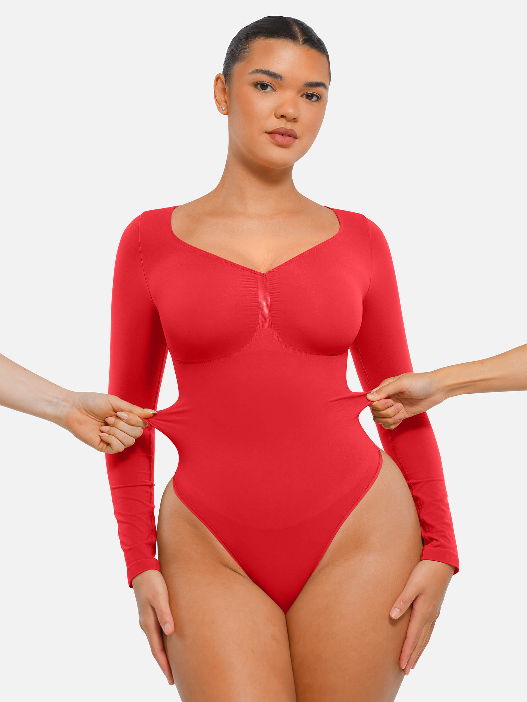 Feelingirl Seamless Long Sleeve Tummy Control Thong Bodysuit