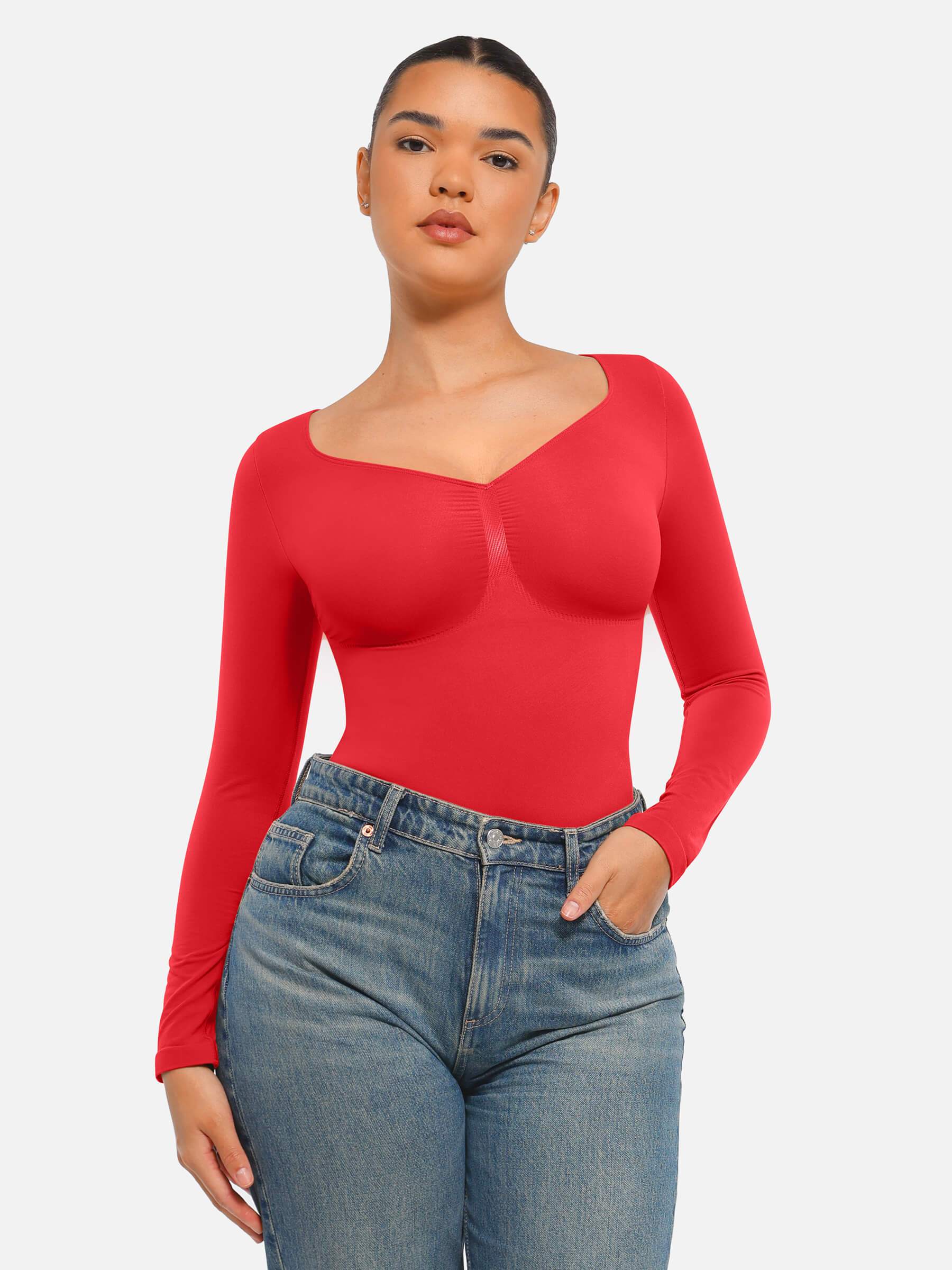 Feelingirl Seamless Long Sleeve Tummy Control Thong Bodysuit