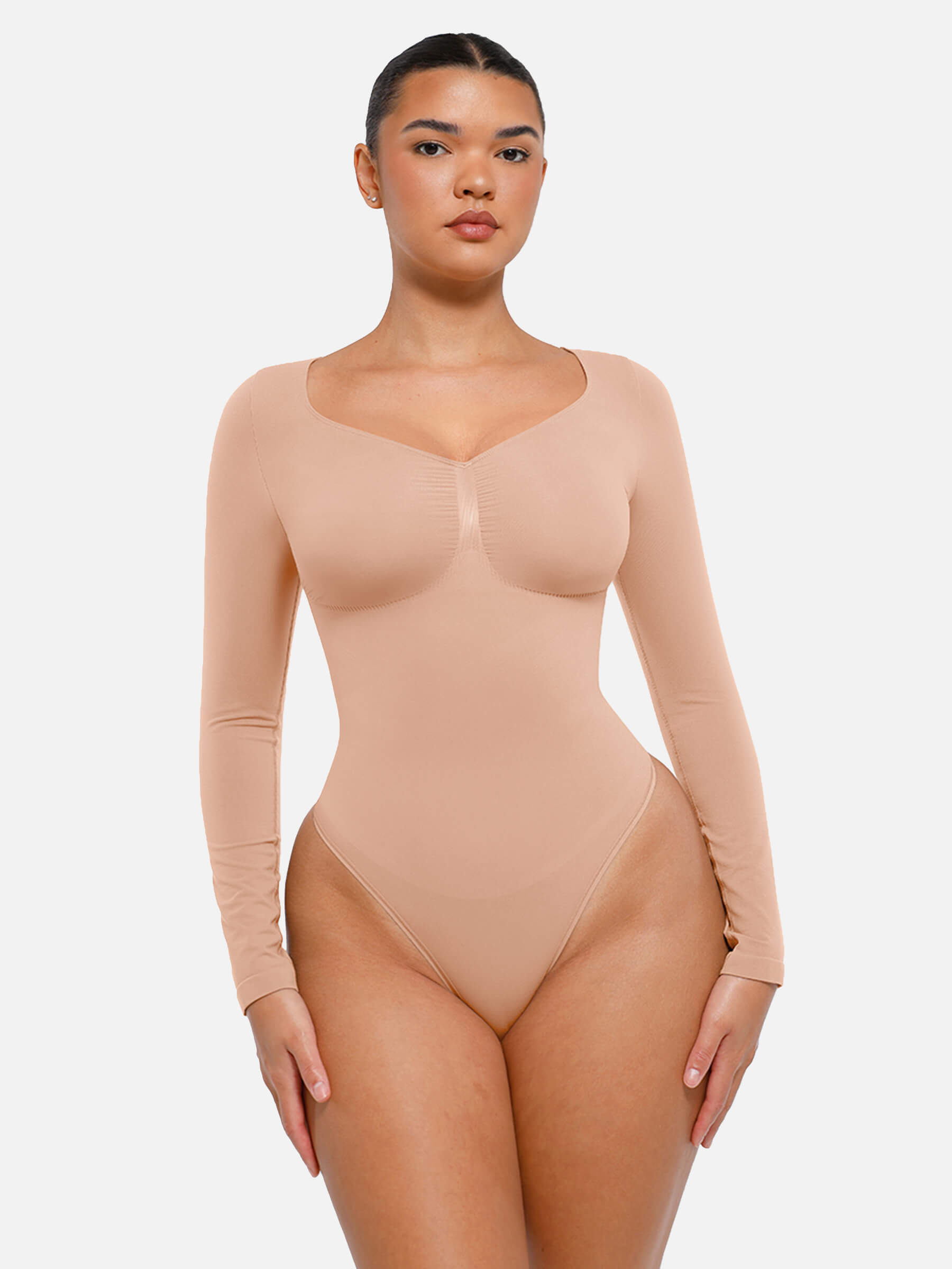 Feelingirl Seamless Long Sleeve Tummy Control Thong Bodysuit