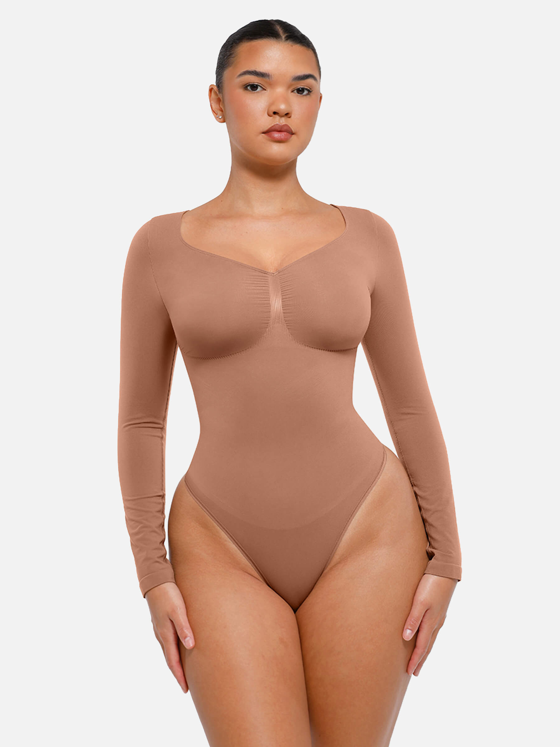 Feelingirl Seamless Long Sleeve Tummy Control Thong Bodysuit