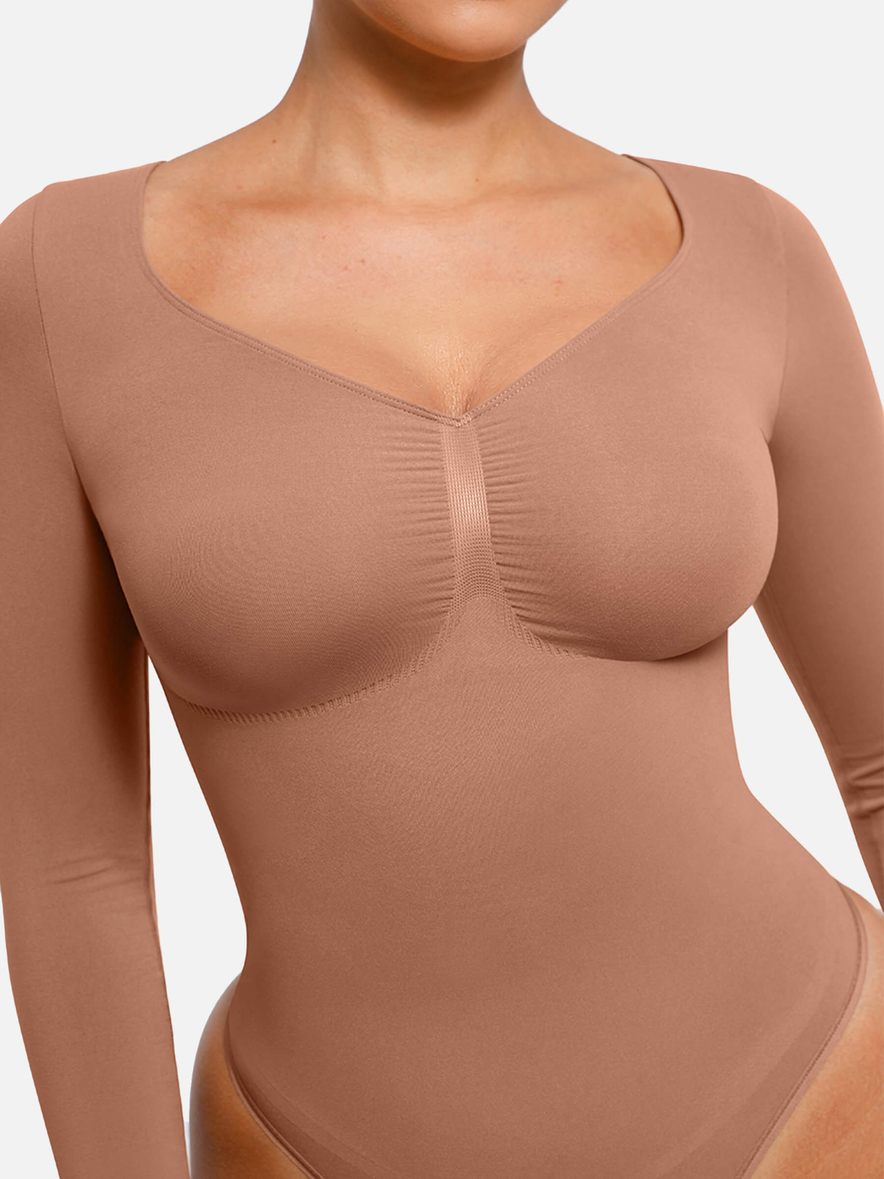 Feelingirl Seamless Long Sleeve Tummy Control Thong Bodysuit