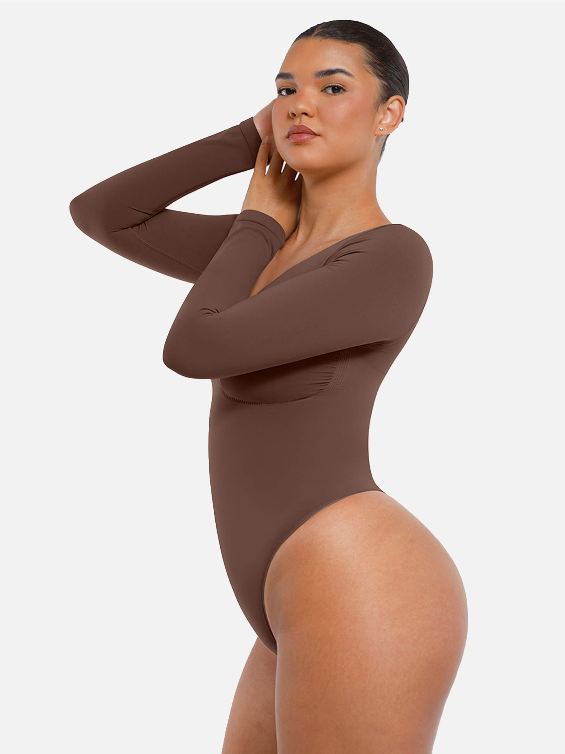 Feelingirl Seamless Long Sleeve Tummy Control Thong Bodysuit
