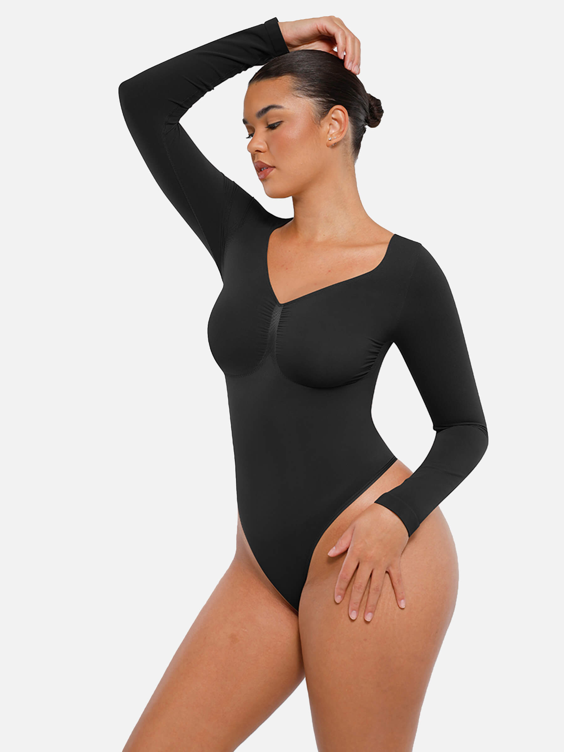 Feelingirl Seamless Long Sleeve Tummy Control Thong Bodysuit