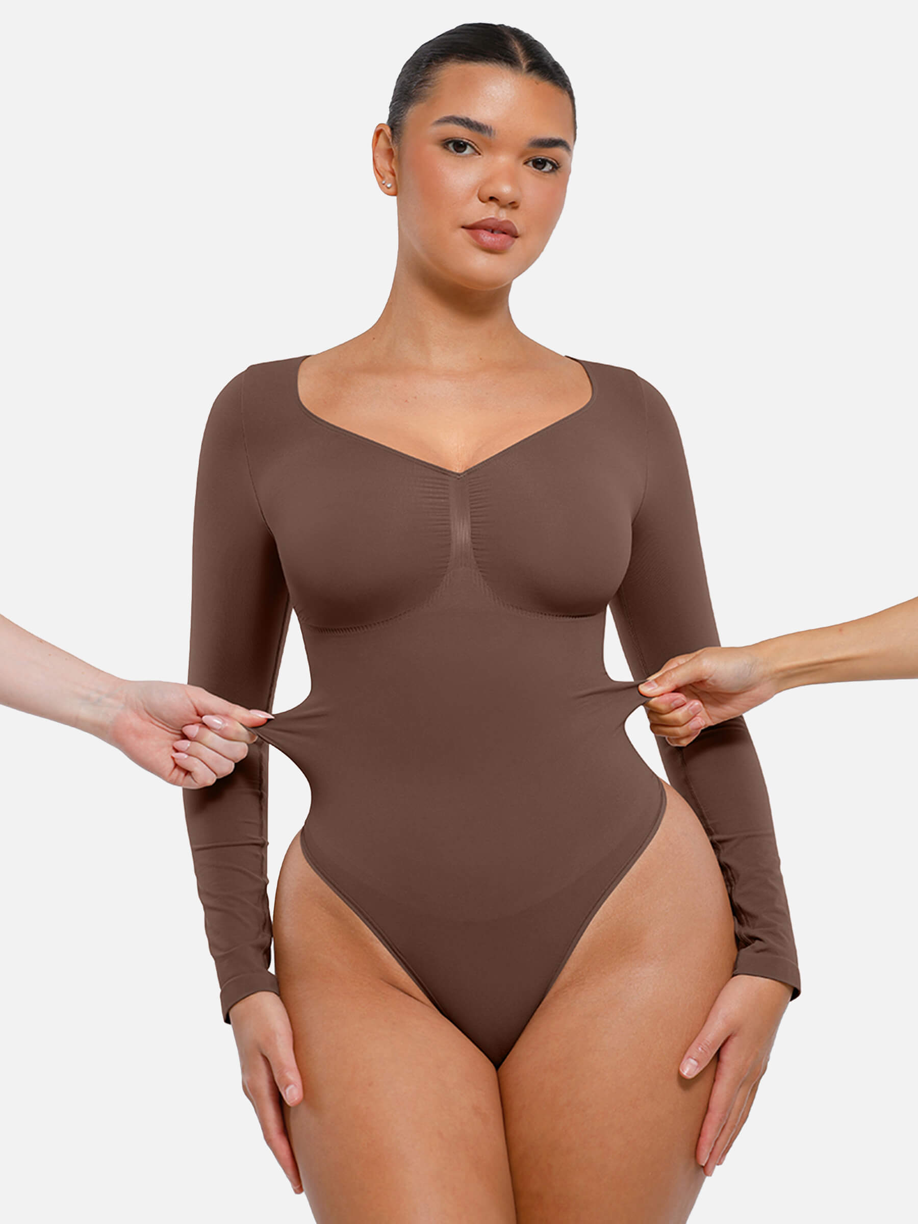 Feelingirl Seamless Long Sleeve Tummy Control Thong Bodysuit