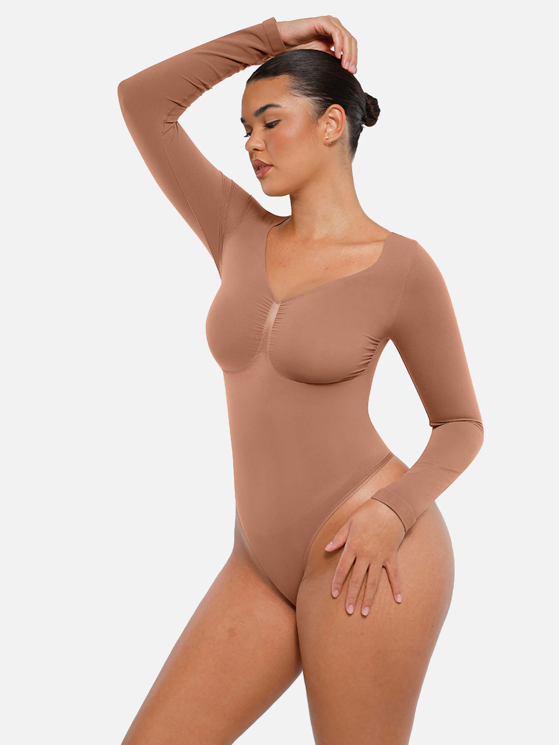 Feelingirl Seamless Long Sleeve Tummy Control Thong Bodysuit