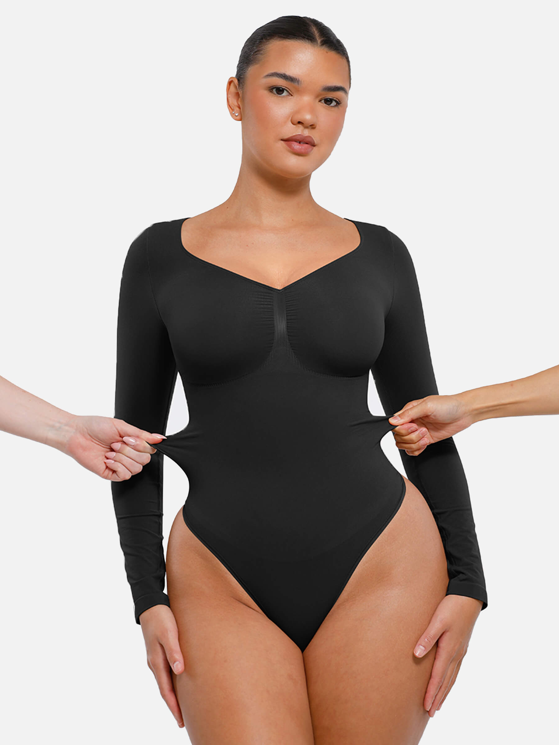 Feelingirl Seamless Long Sleeve Tummy Control Thong Bodysuit