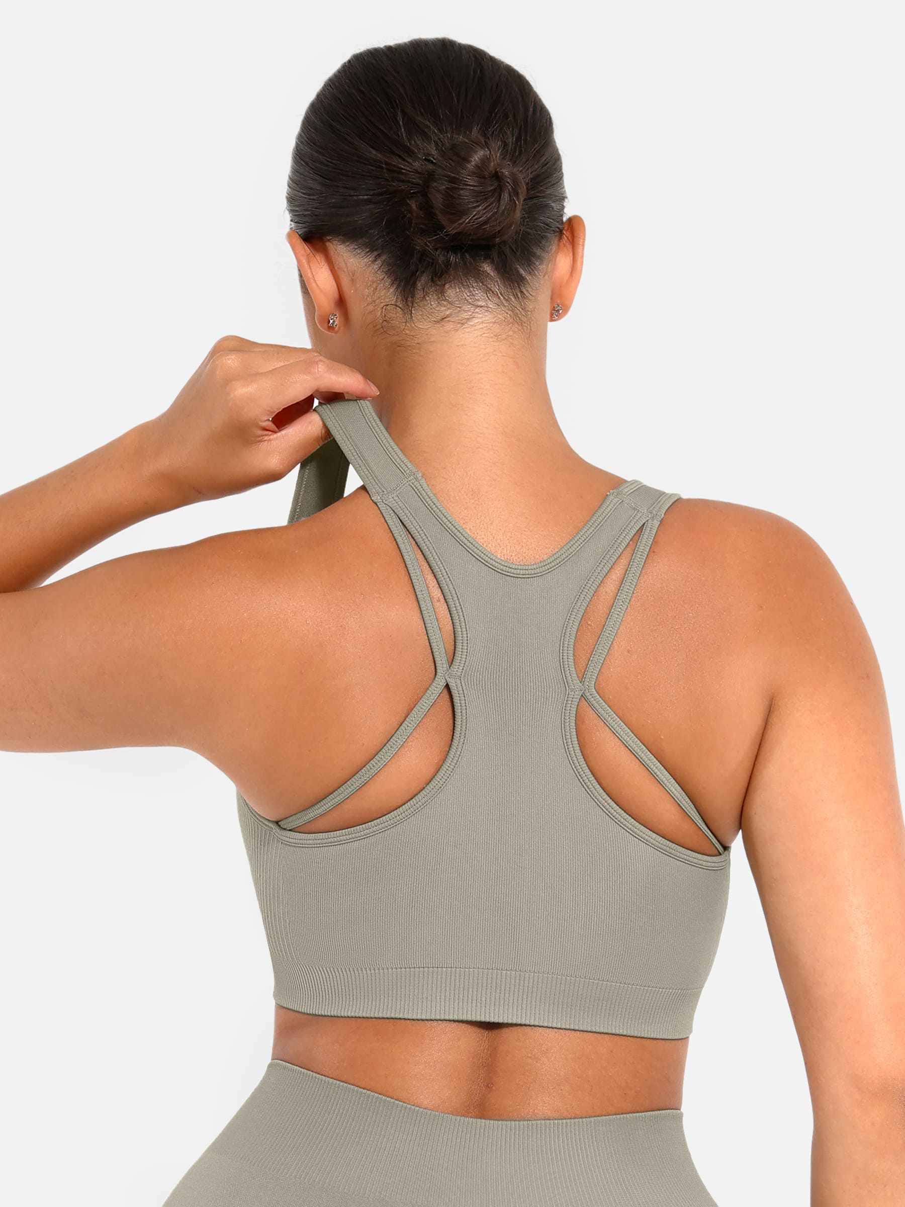 Sujetador deportivo sin costuras Feelingirl con espalda nadadora, almohadillas extraíbles y ajuste de soporte