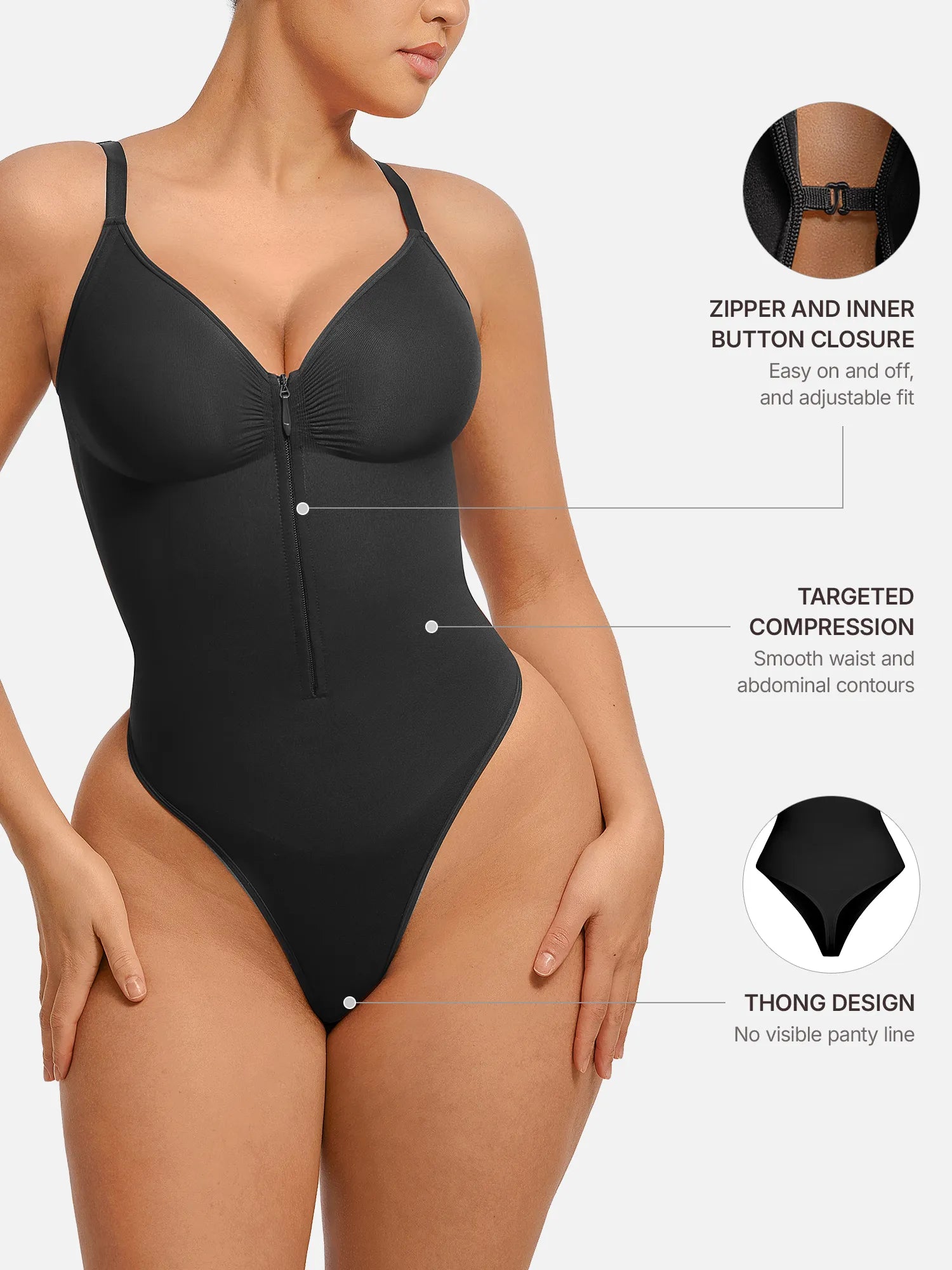 Feelingirl  Seamless Shaping Tummy Control Zipper Bodysuit