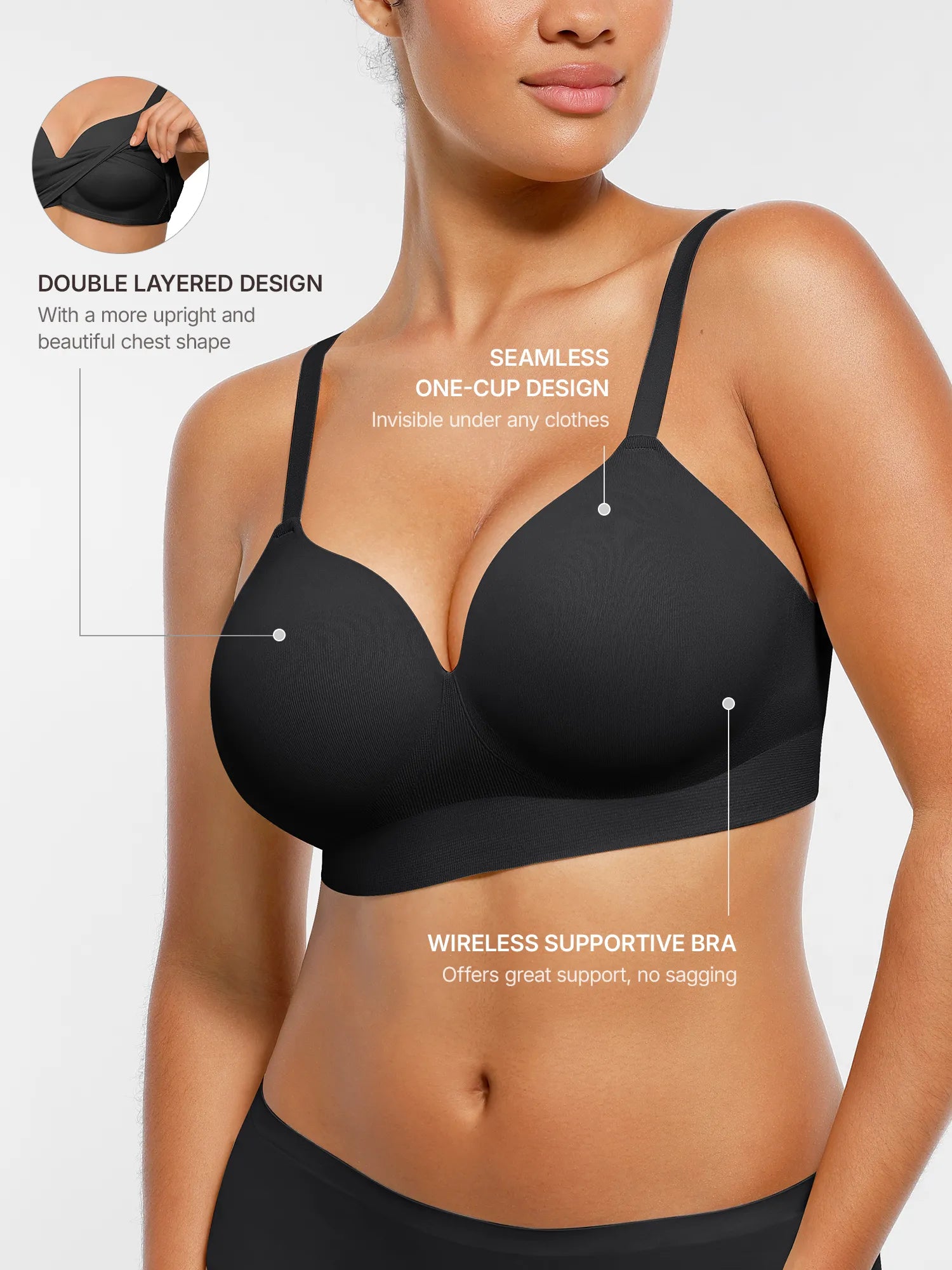 Feelingirl Wireless Seamless Push-Up V-neck Bra