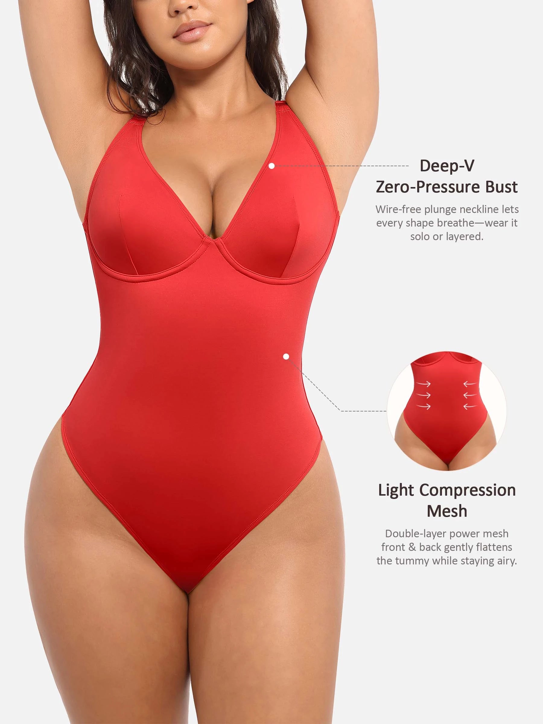 Feelingirl Deep V Neck Tummy Control Shapewear Bodysuit