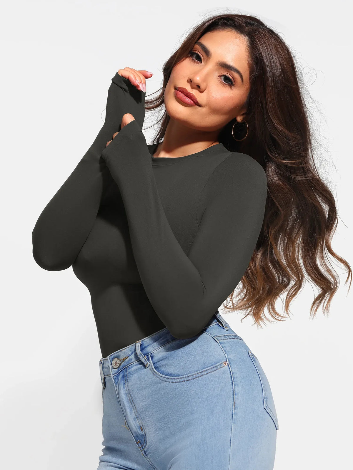 Feelingirl Seamless Buttery-Soft Crew Neck Bodysuit – Light Tummy Control