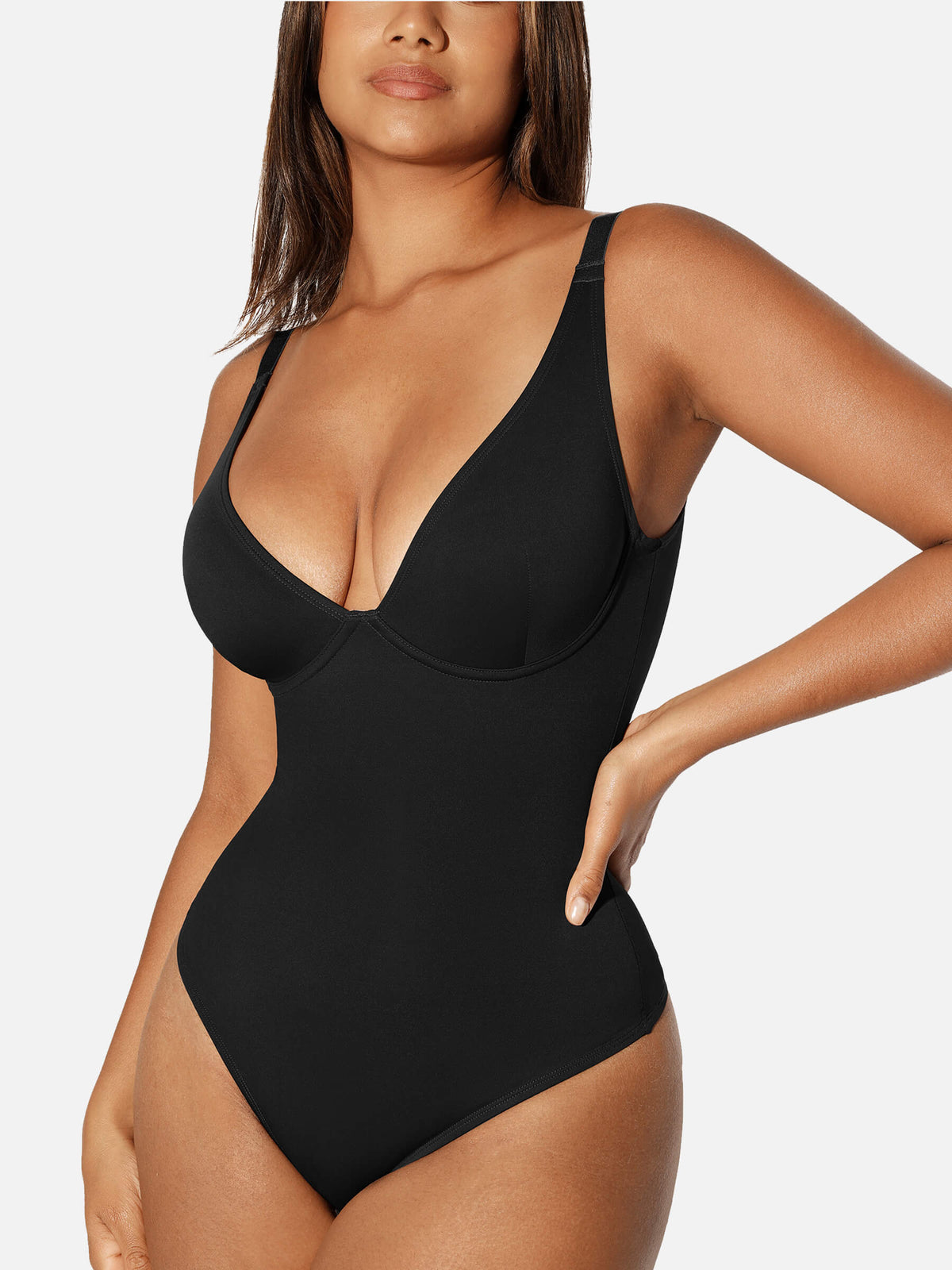 Feelingirl V Neck Tummy Control Thong Bodysuit
