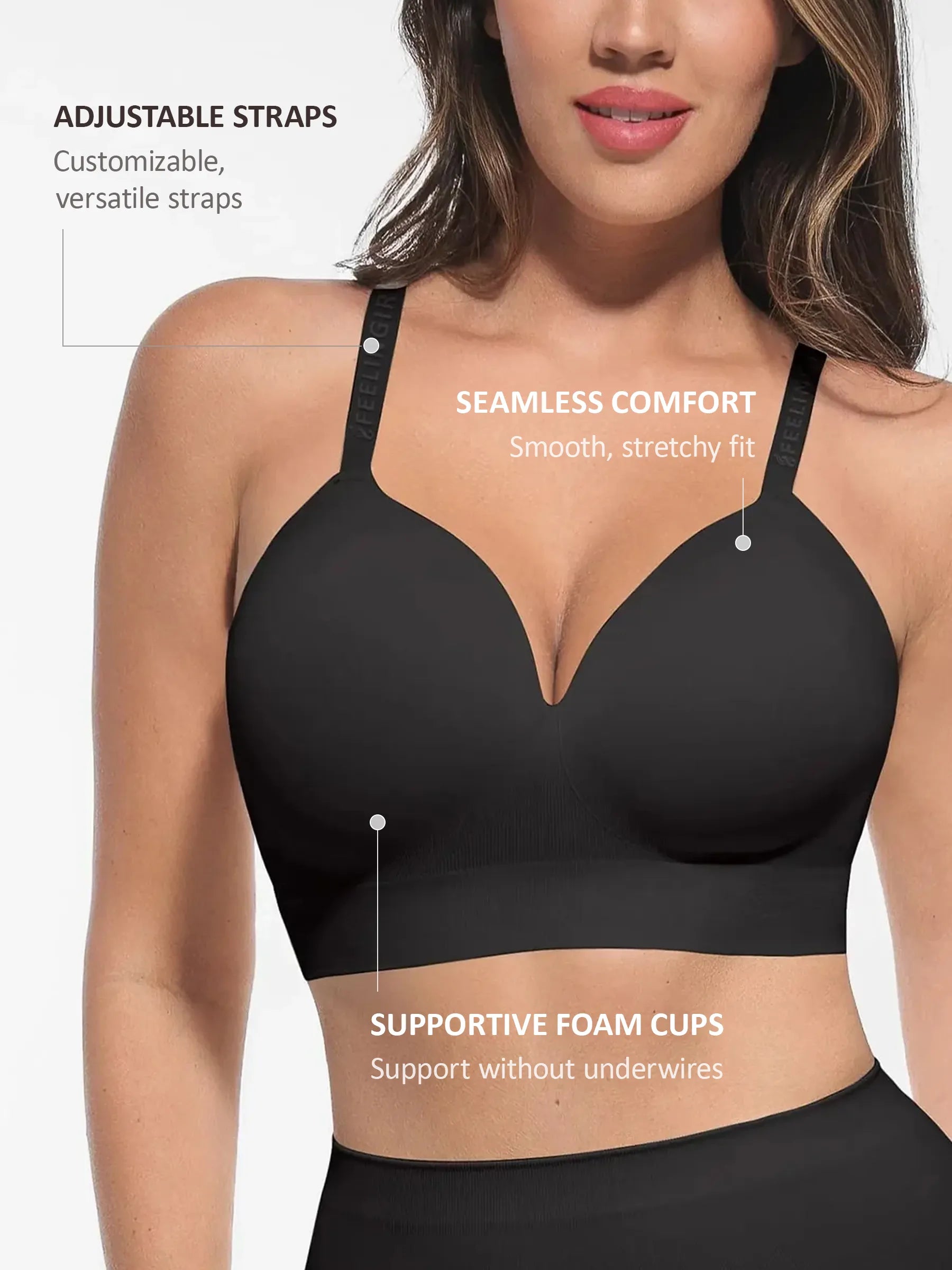 Feelingirl bügelloser, verstellbarer Push-Up-BH mit voller Abdeckung