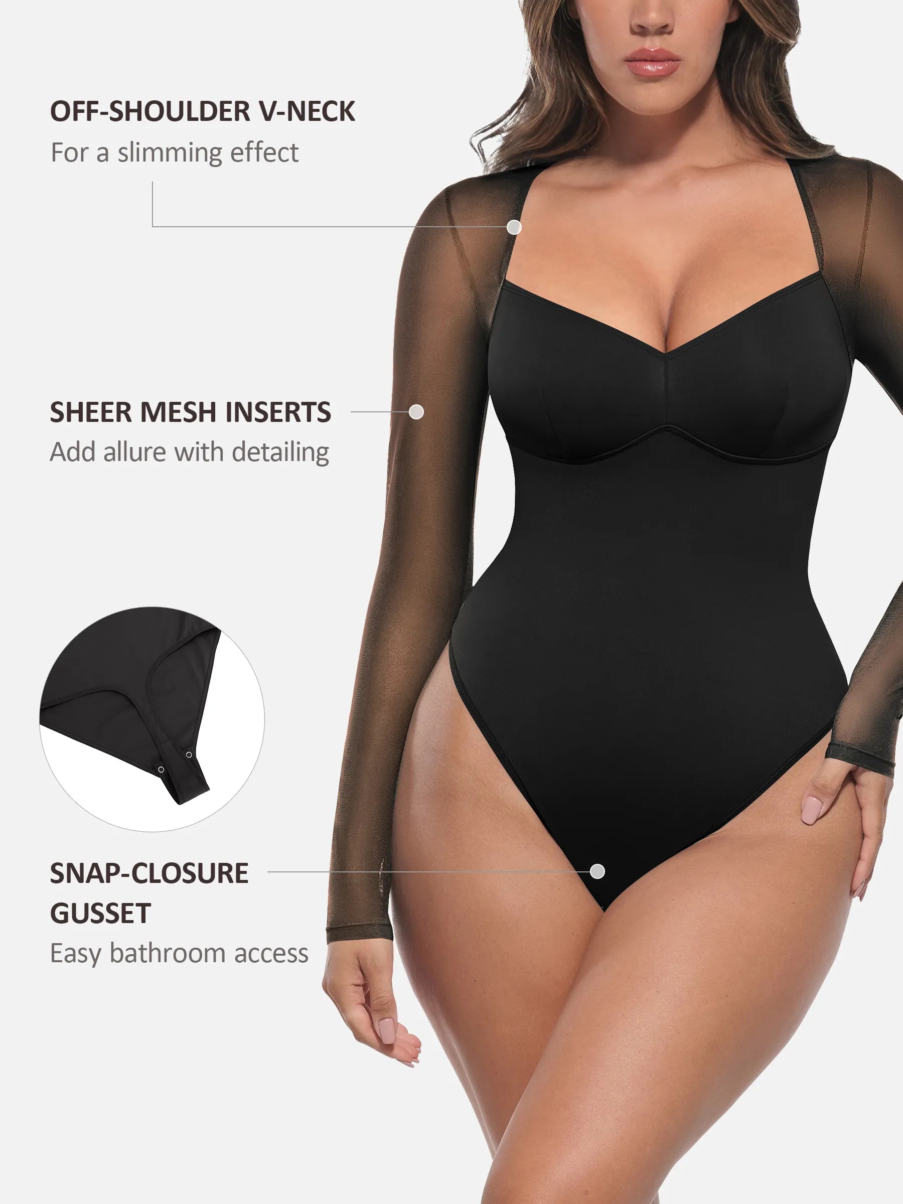 Feelingirl Bodysuit mit Netzeinsatz und V-Ausschnitt