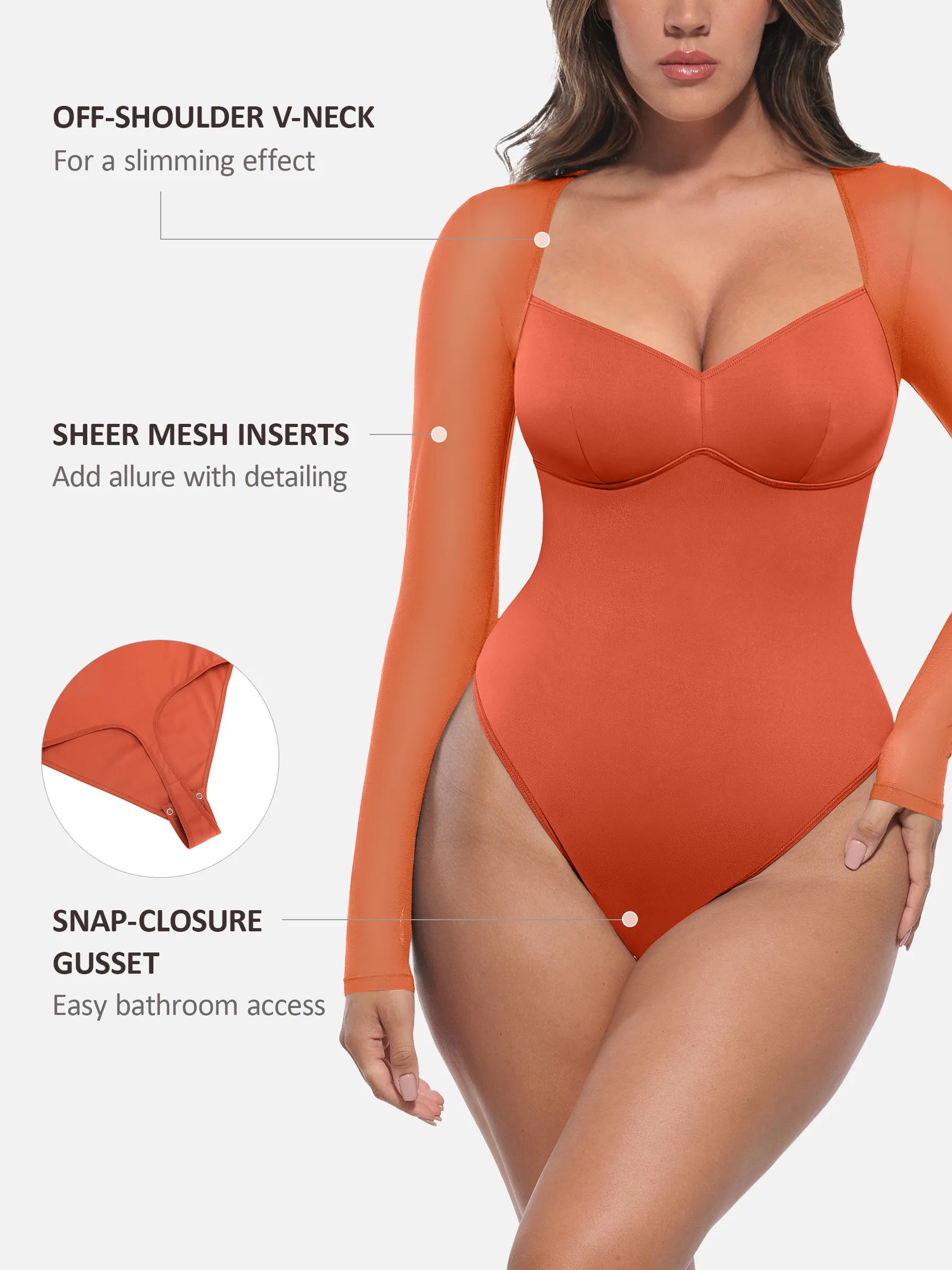 Feelingirl Mesh Panel V-Neck Bodysuit
