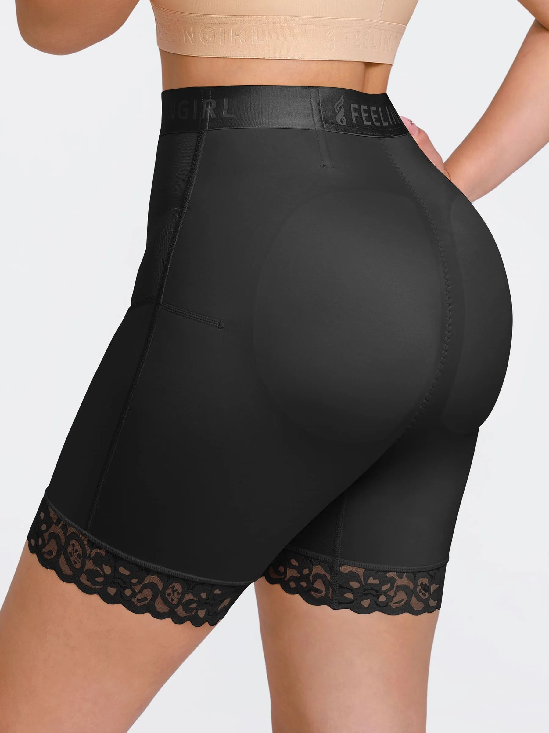 Pantalones cortos moldeadores de cintura media con cremallera frontal Feelingirl