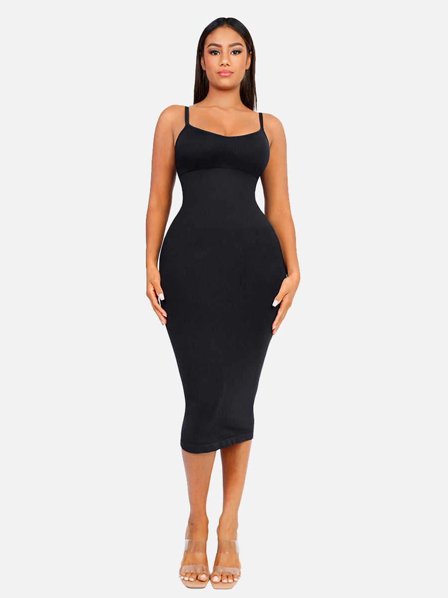 FeelinGirl Seamless Spaghetti Strap V-neck Maxi Built-in Shaper Dress