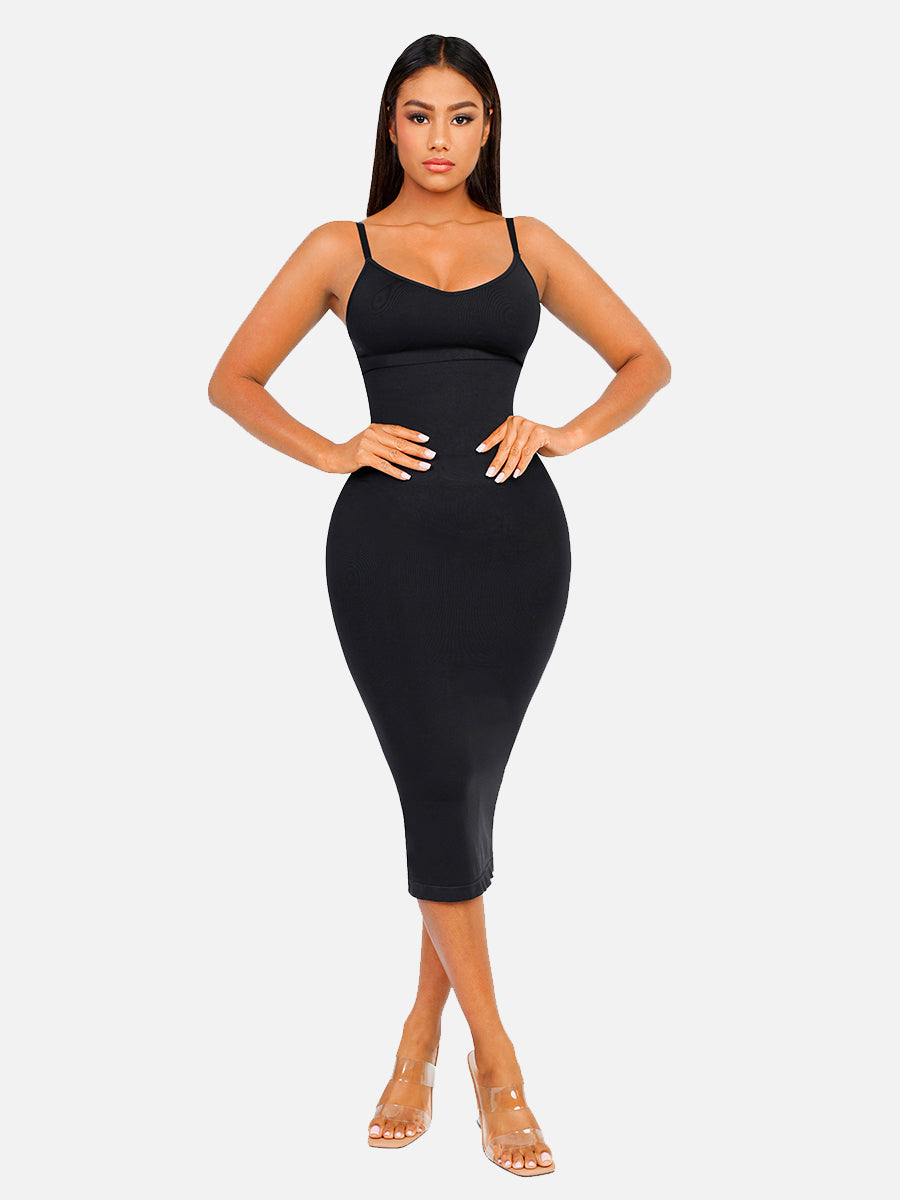 FeelinGirl Seamless Spaghetti Strap V-neck Maxi Built-in Shaper Dress