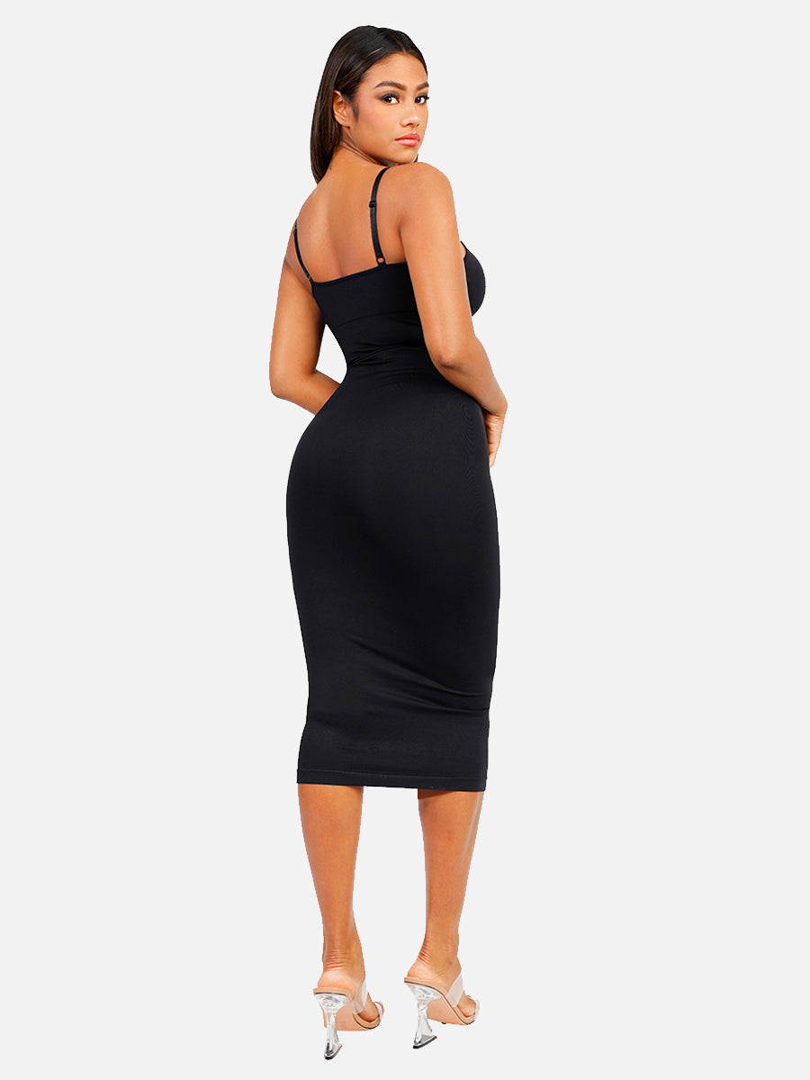 FeelinGirl Seamless Spaghetti Strap V-neck Maxi Built-in Shaper Dress